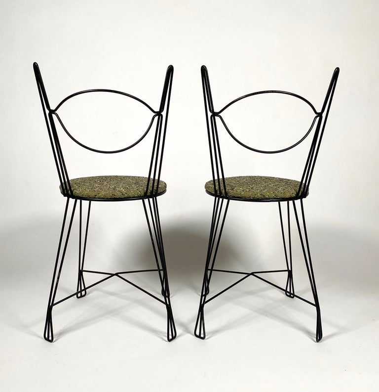 Pair of Tony Paul Cafe Chairs in Black Lacquered Wire MoMA "Good Design