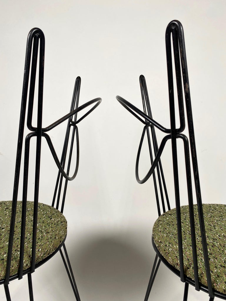 Pair of Tony Paul Cafe Chairs in Black Lacquered Wire MoMA "Good Design