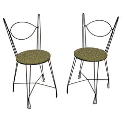 Pair of Tony Paul Cafe Chairs in Black Lacquered Wire MoMA "Good Design" 