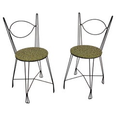 Pair of Tony Paul Cafe Chairs in Black Lacquered Wire MoMA "Good Design"