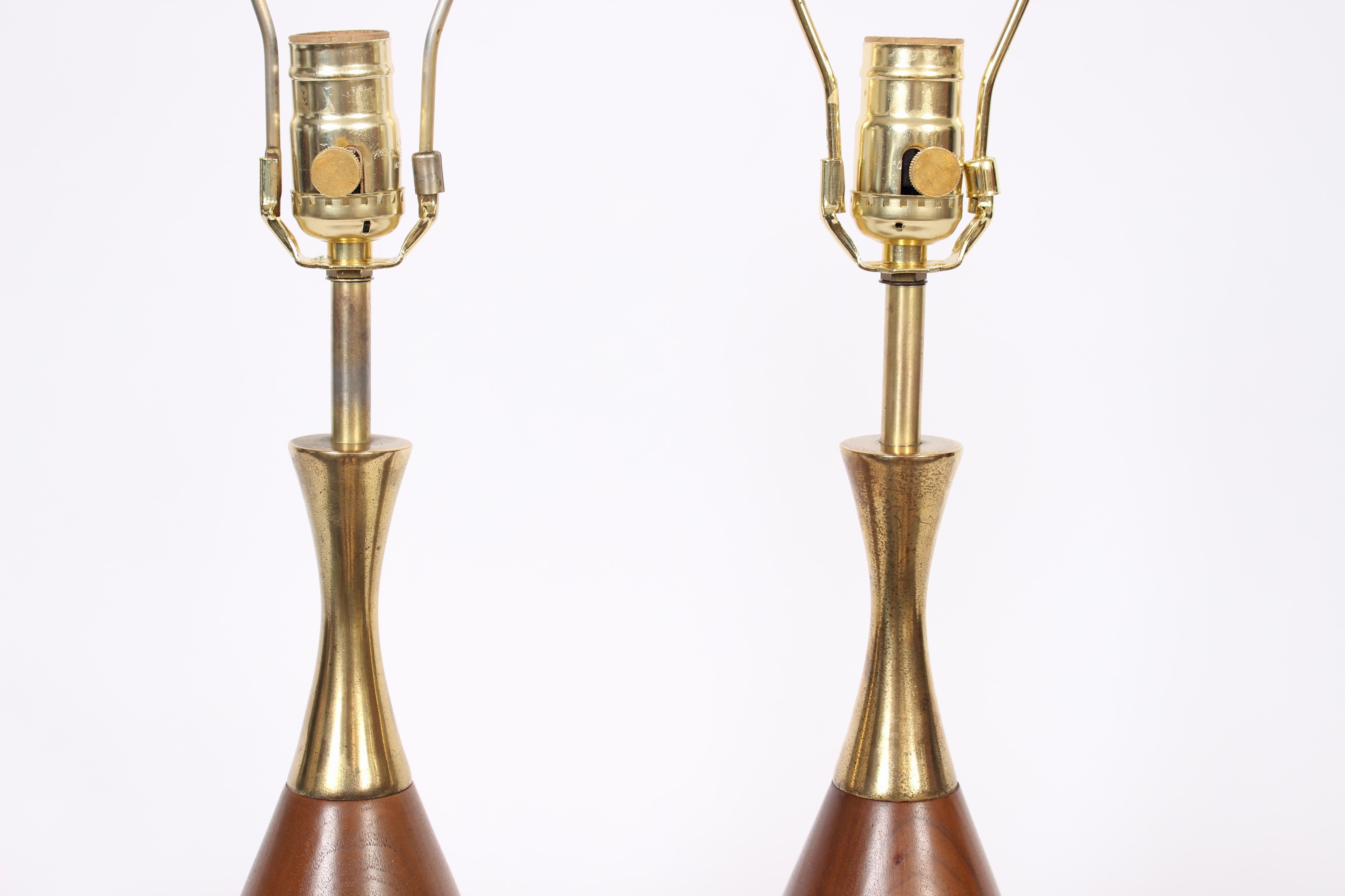 Mid-Century Modern Pair of Tony Paul for Westwood Solid Walnut and Brass Table Lamps, 1950s