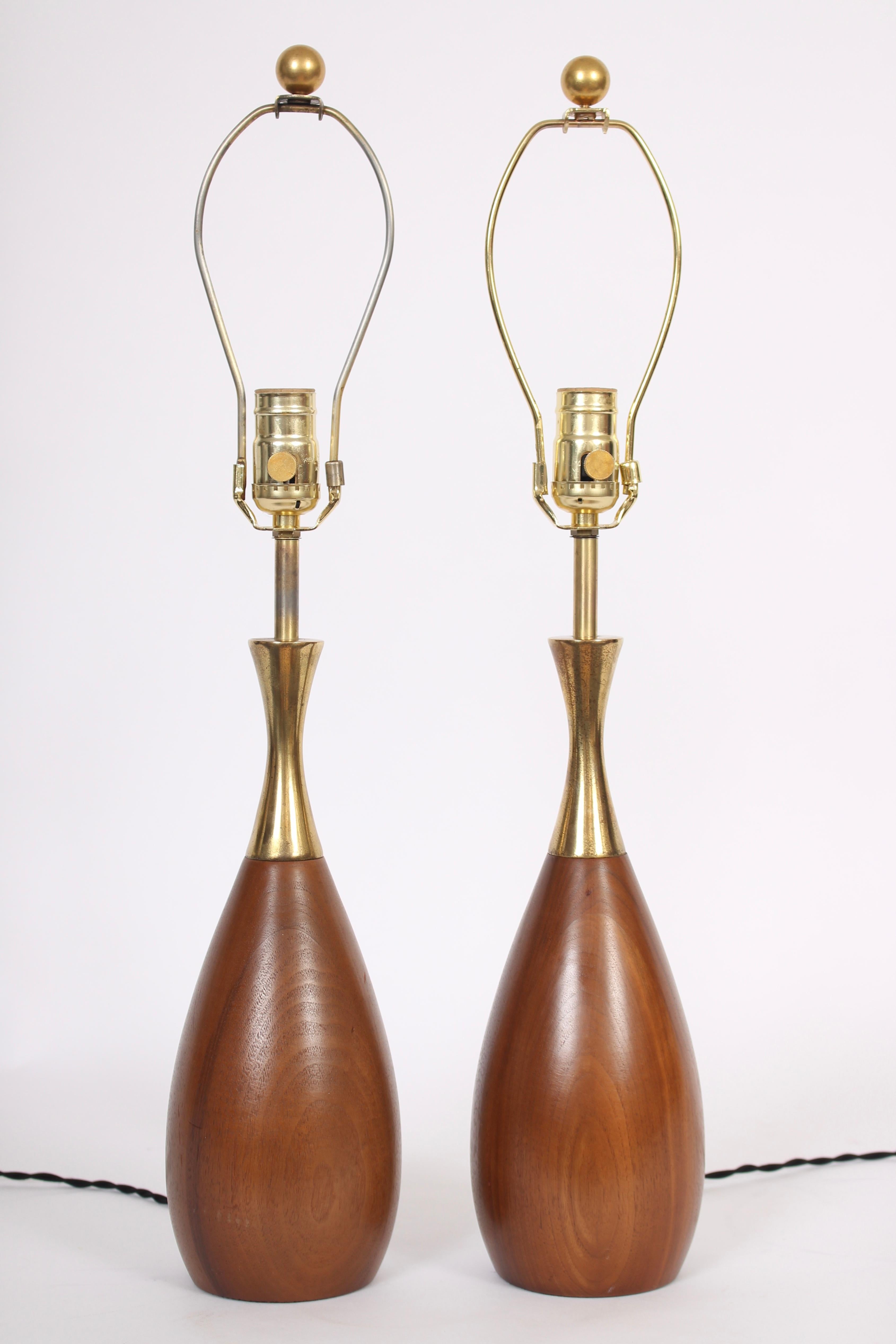 Mid-20th Century Pair of Tony Paul for Westwood Solid Walnut and Brass Table Lamps, 1950s