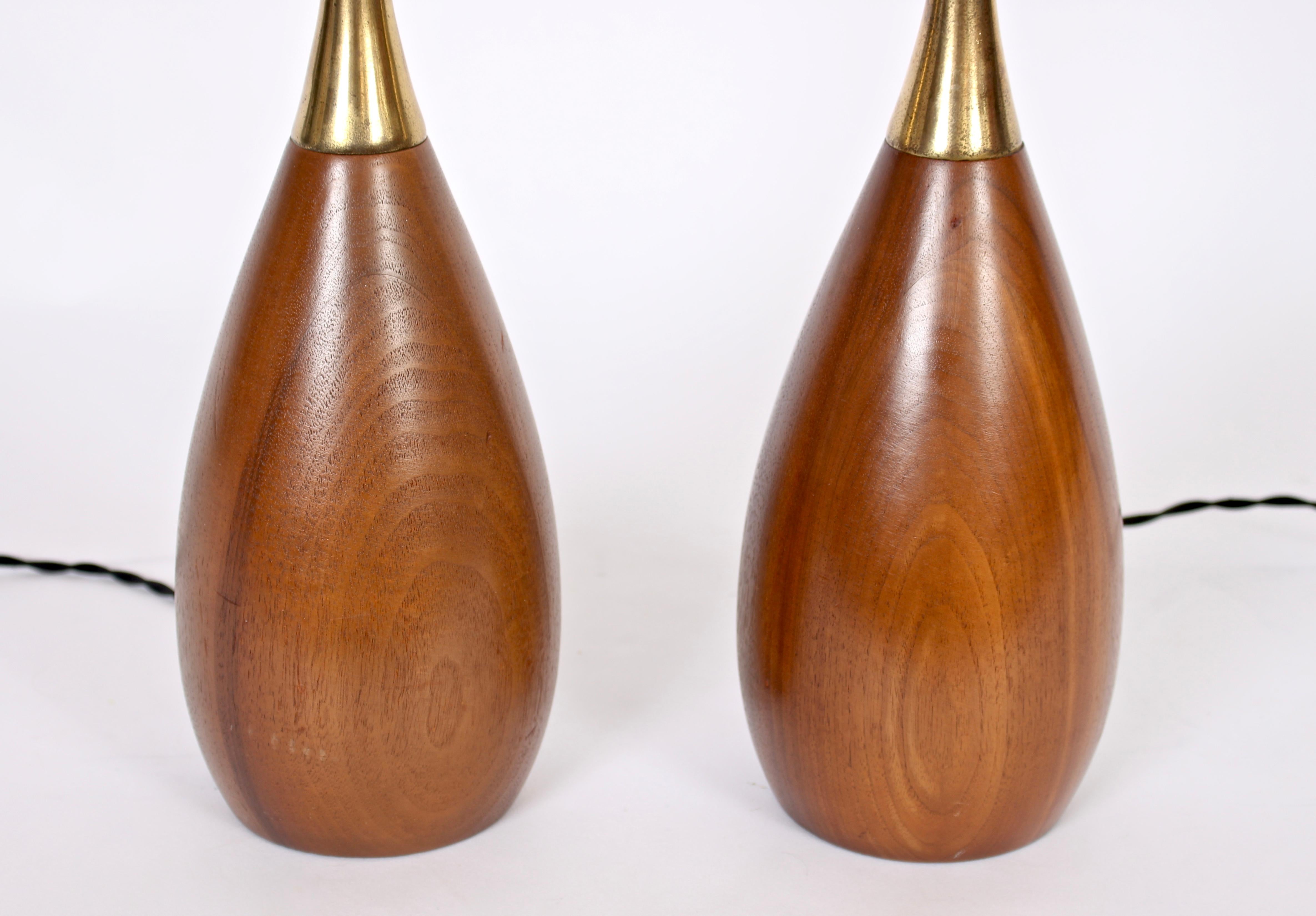 American Pair of Tony Paul for Westwood Solid Walnut and Brass Bottle Form Bedside Lamps
