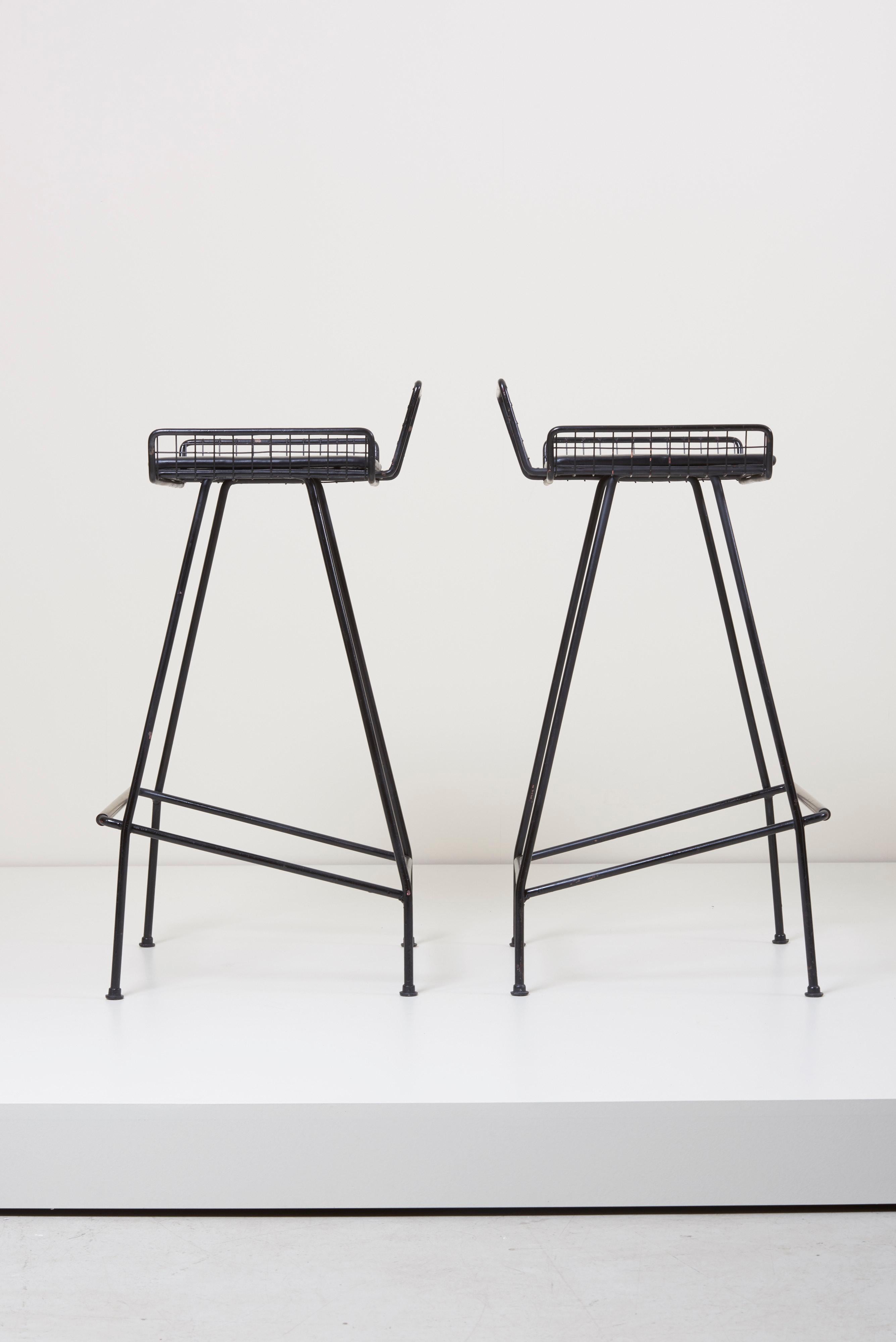 American Pair of Tony Paul Iron Bar Stools, 1950s, USA