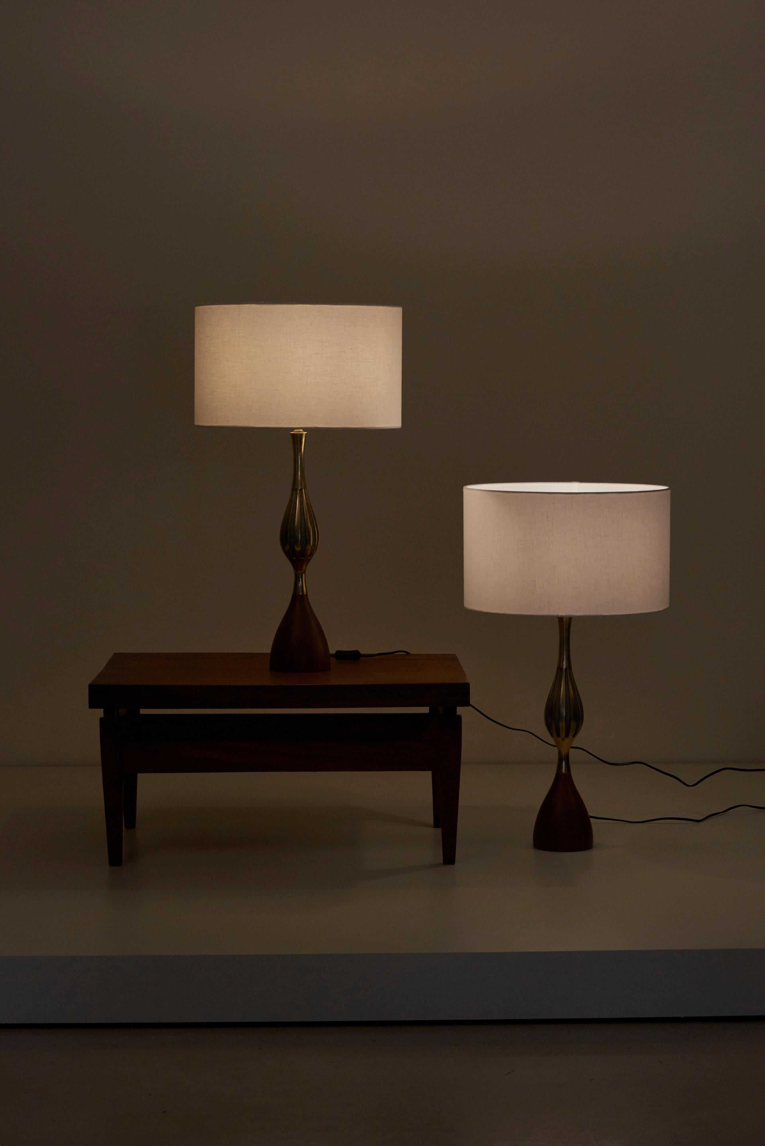 Brass Pair of Tony Paul Table Lamps for Westwood Lightning, US, 1960s