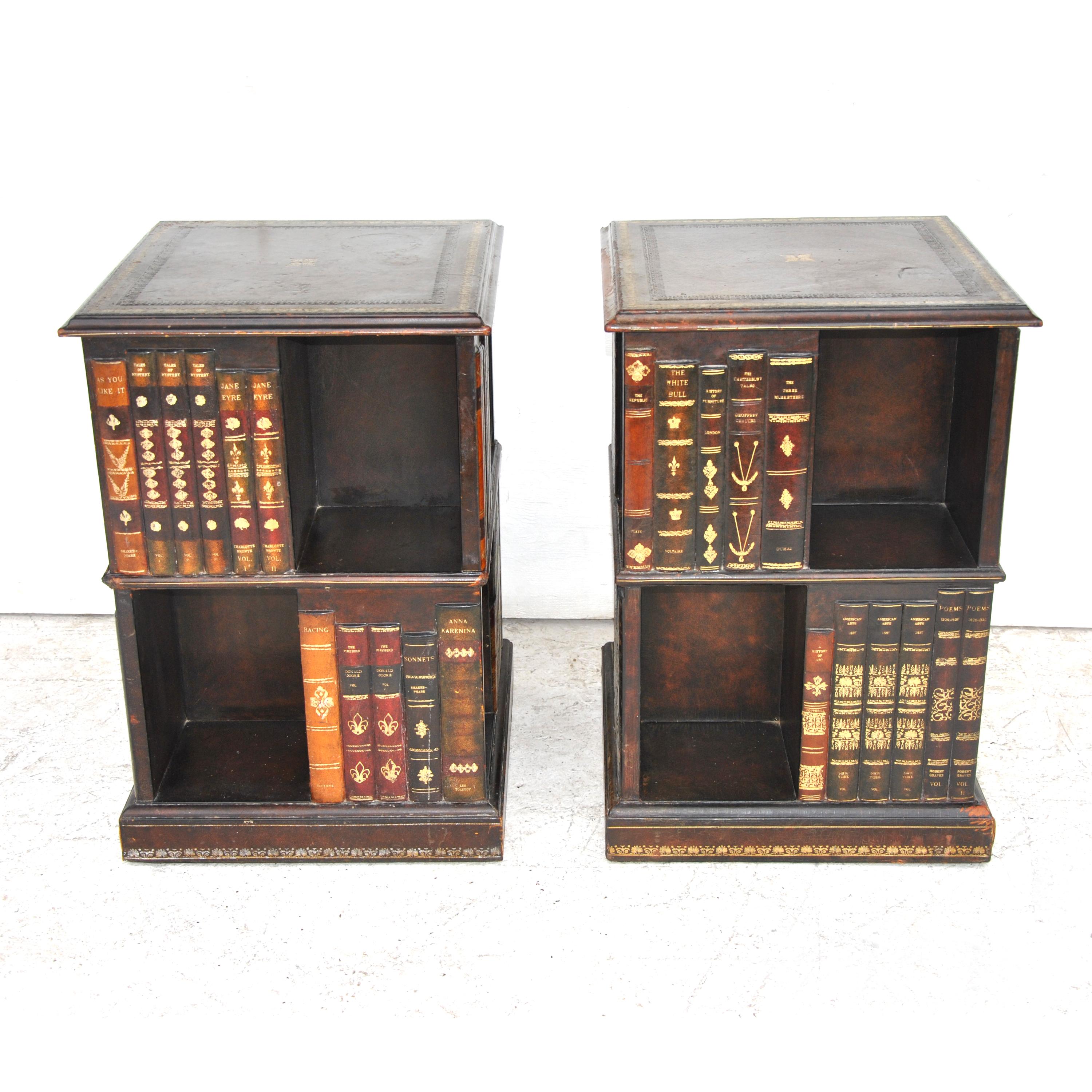 Maitland Smith

Pair of tooled leather faux book nightstands side tables by Maitland Smith

Unique nightstands showcasing faux classic books with a tooled leather top. Open areas for storage and accessories.

 