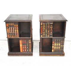 Pair of Tooled Leather Faux Book Nightstands Side Tables by Maitland Smith