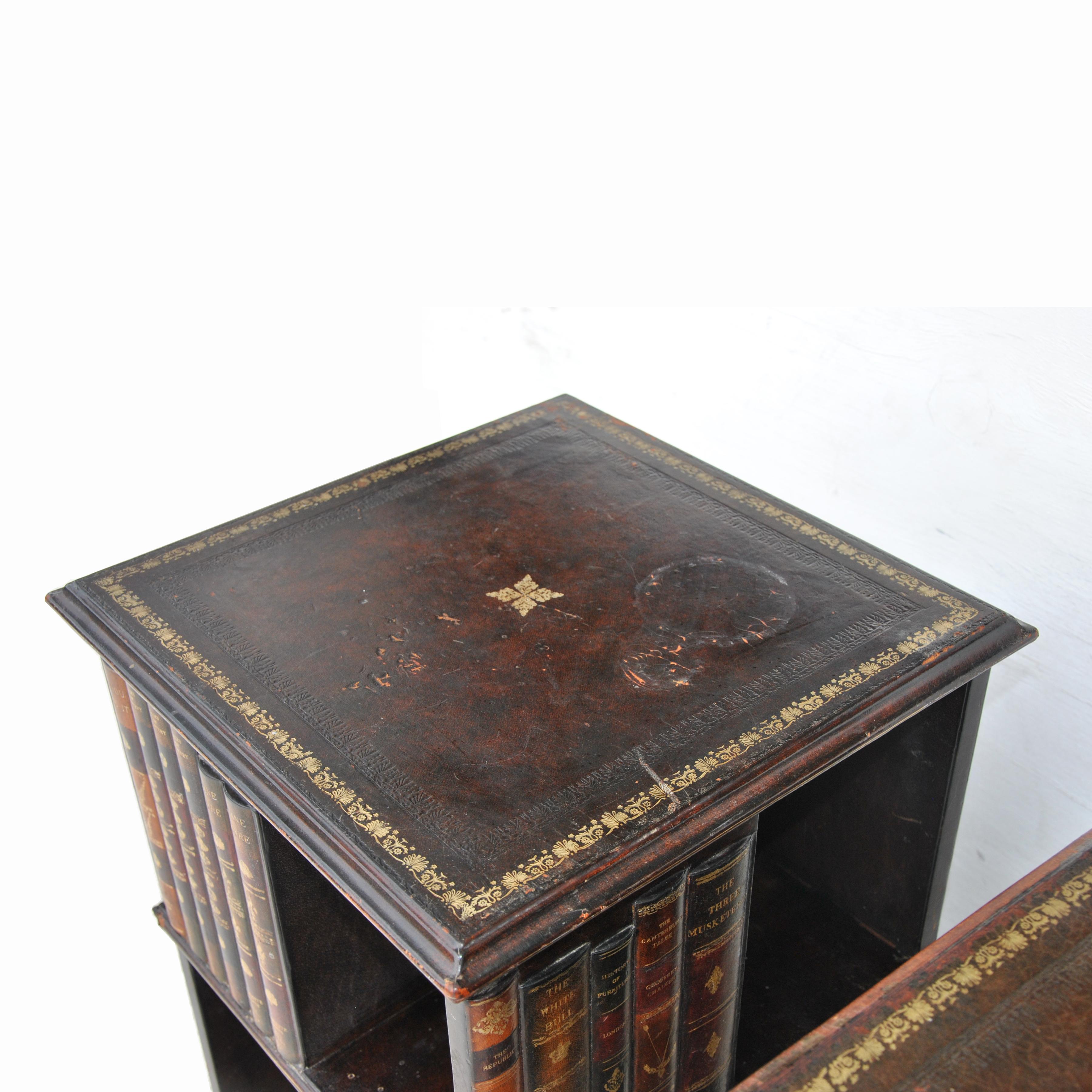 Late 20th Century Pair of Tooled Leather Faux Book Nightstands Side Tables by Maitland Smith