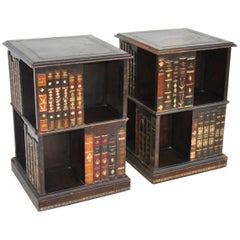 Pair of Tooled Leather Faux Book Nightstands Side Tables by Maitland Smith