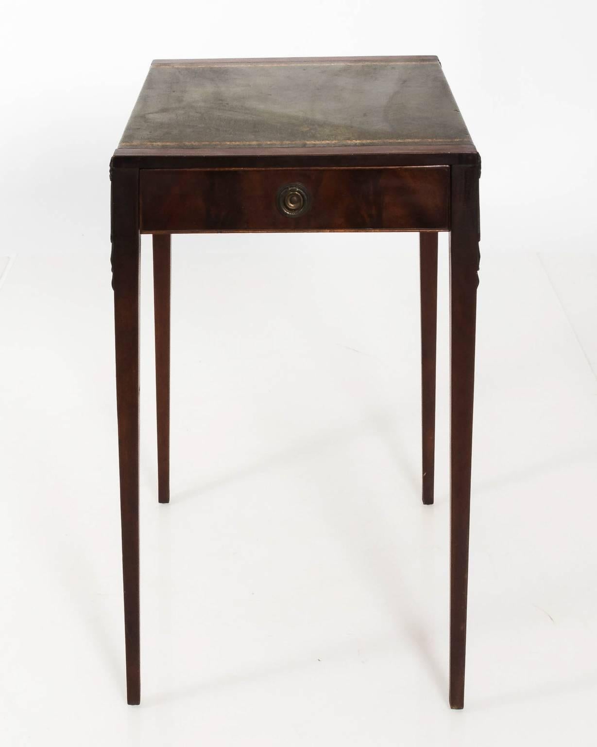 Embossed Pair of Tooled Leather Side Tables
