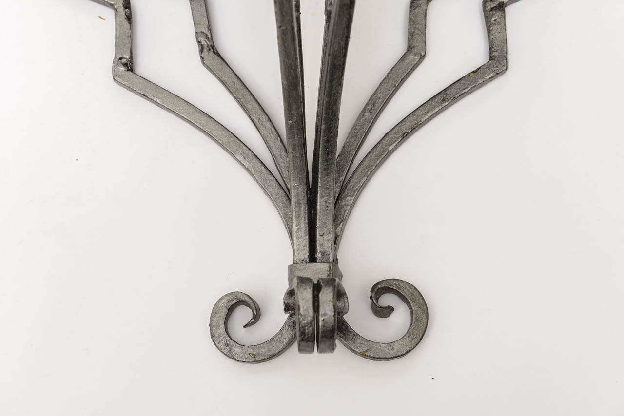 Pair of Tooled Leather, Steel and Bronze Wall Brackets For Sale 4