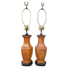 Pair Of Tooled Leather Table Lamps With Coats Of Arms Motif