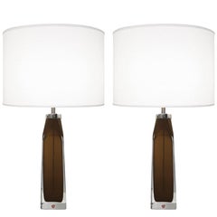 Pair of Topaz and Clear Glass Lamps by Carl Fagerlund for Orrefors