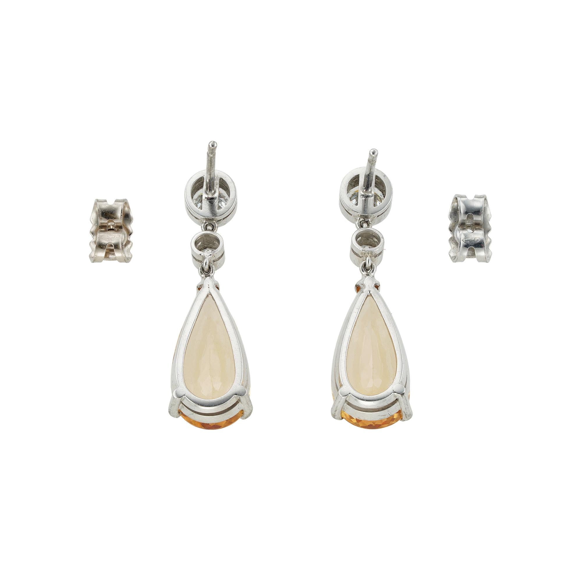 Modern Pair of Topaz and Diamond Drop Earrings