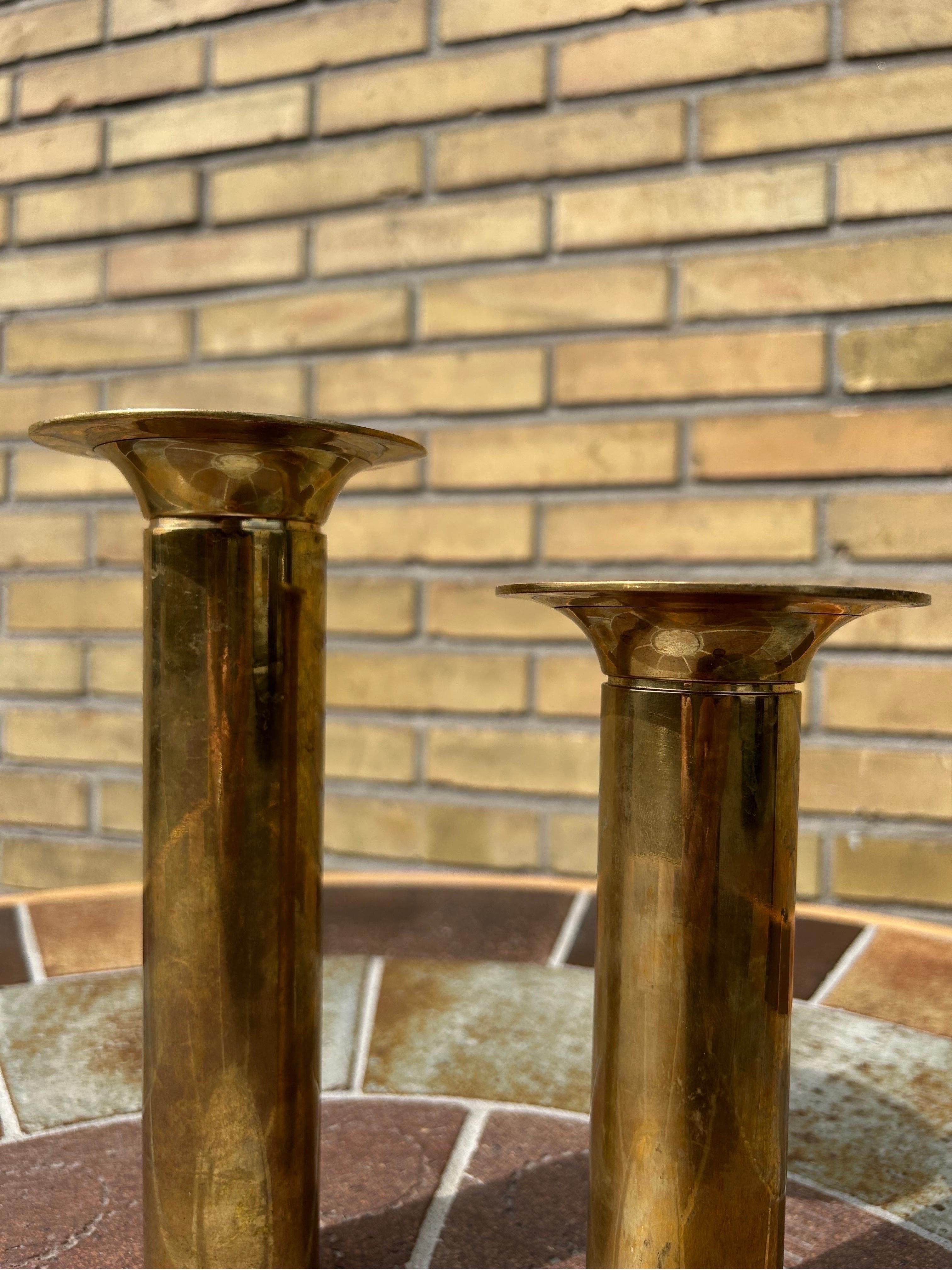 Danish Pair of Torben Ørskov Candle Holders in Patinaed Brass