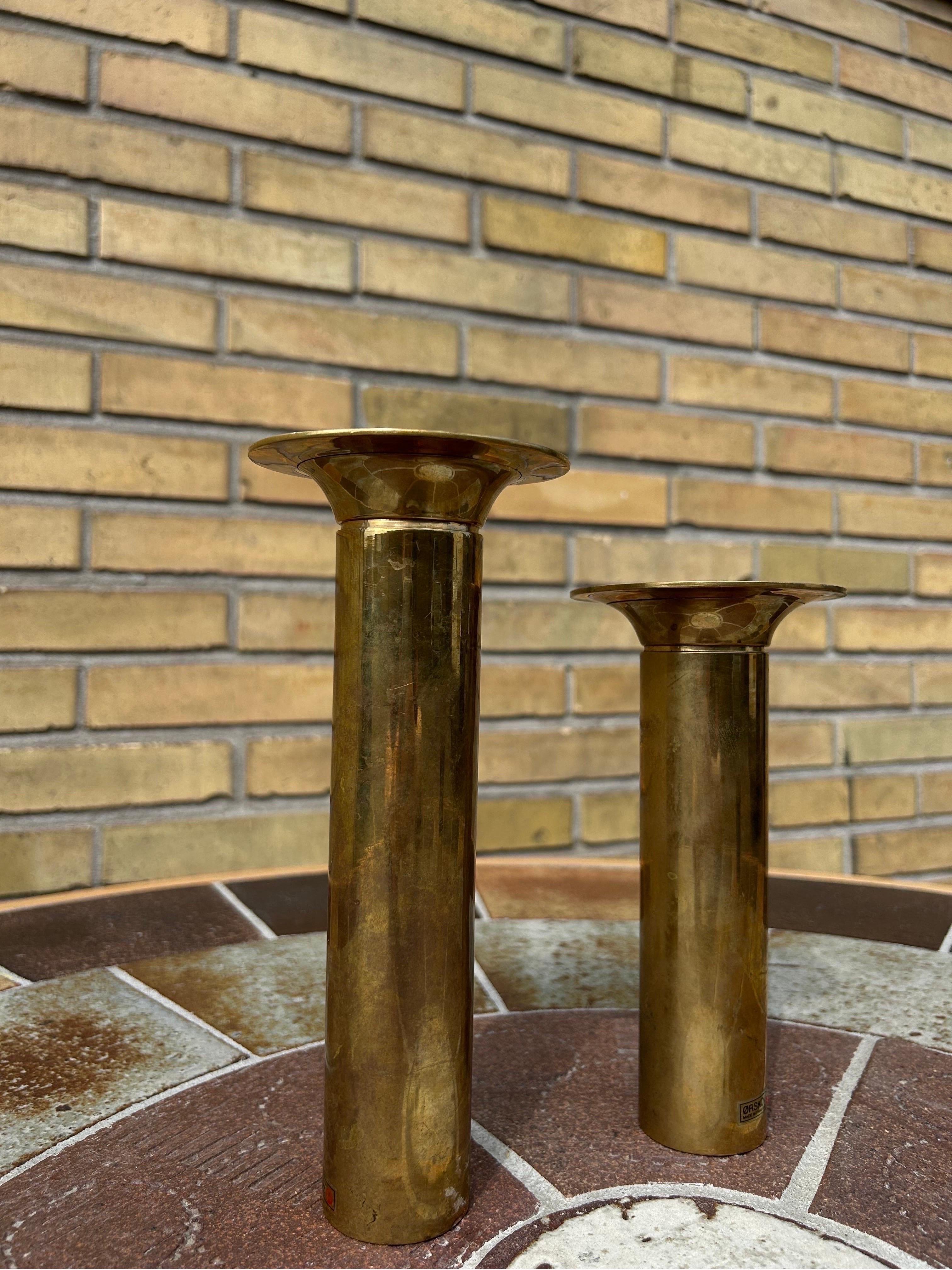 Patinated Pair of Torben Ørskov Candle Holders in Patinaed Brass