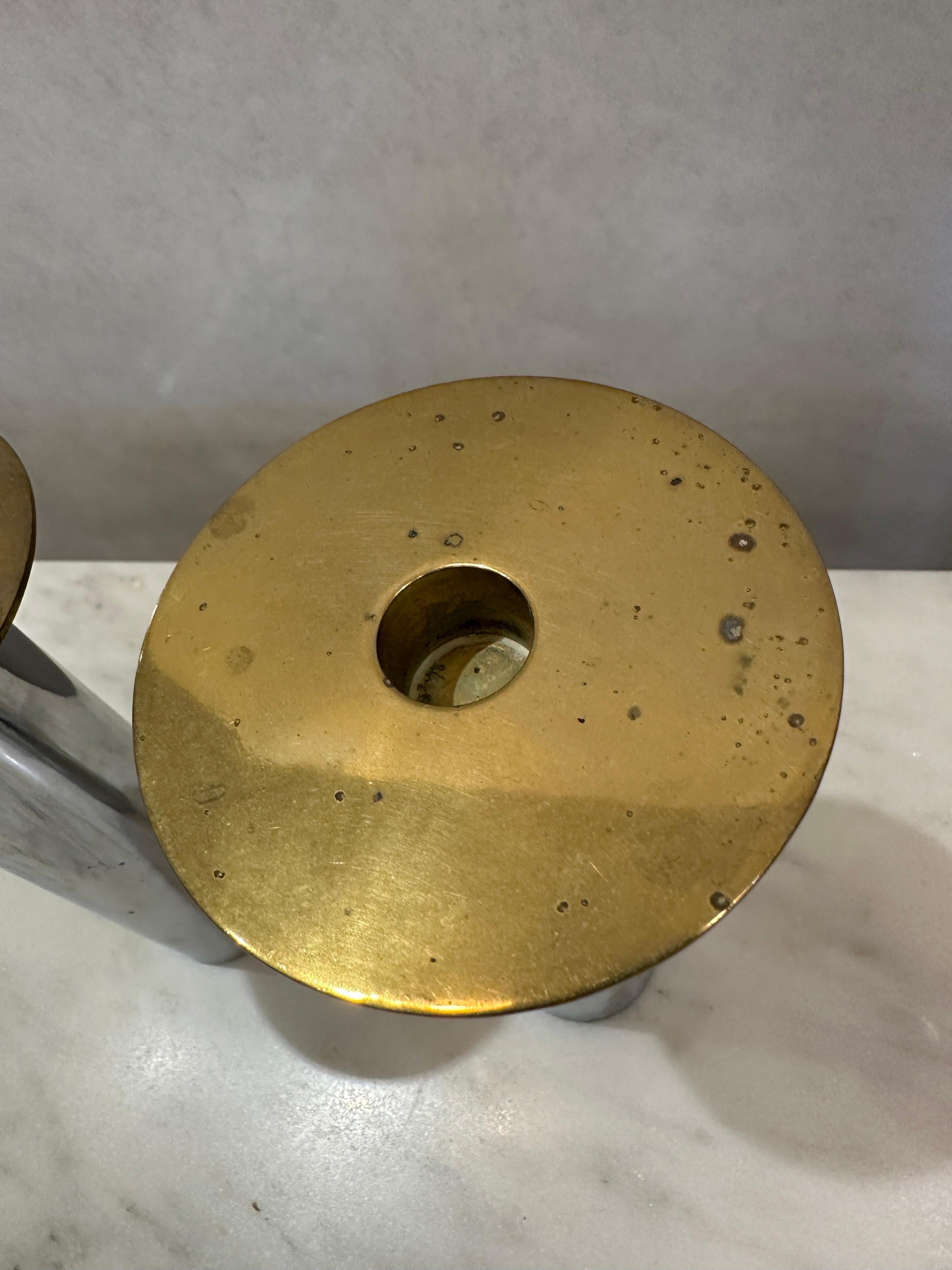 Pair of Torben Ørskov Candle Holders in Patinaed Brass & Nickel In Good Condition For Sale In East Hampton, NY