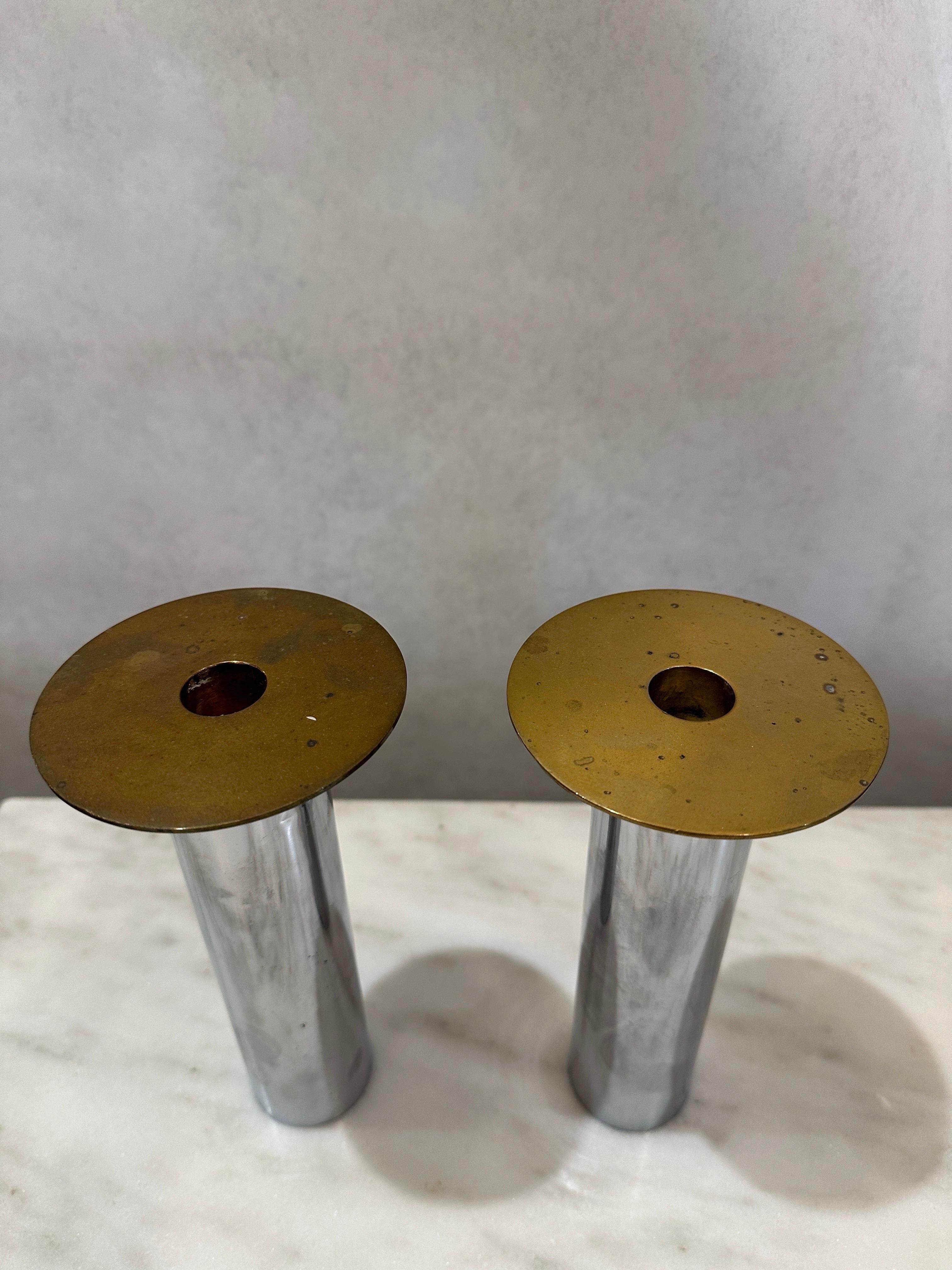 Pair of Torben Ørskov Candle Holders in Patinaed Brass & Nickel For Sale 2