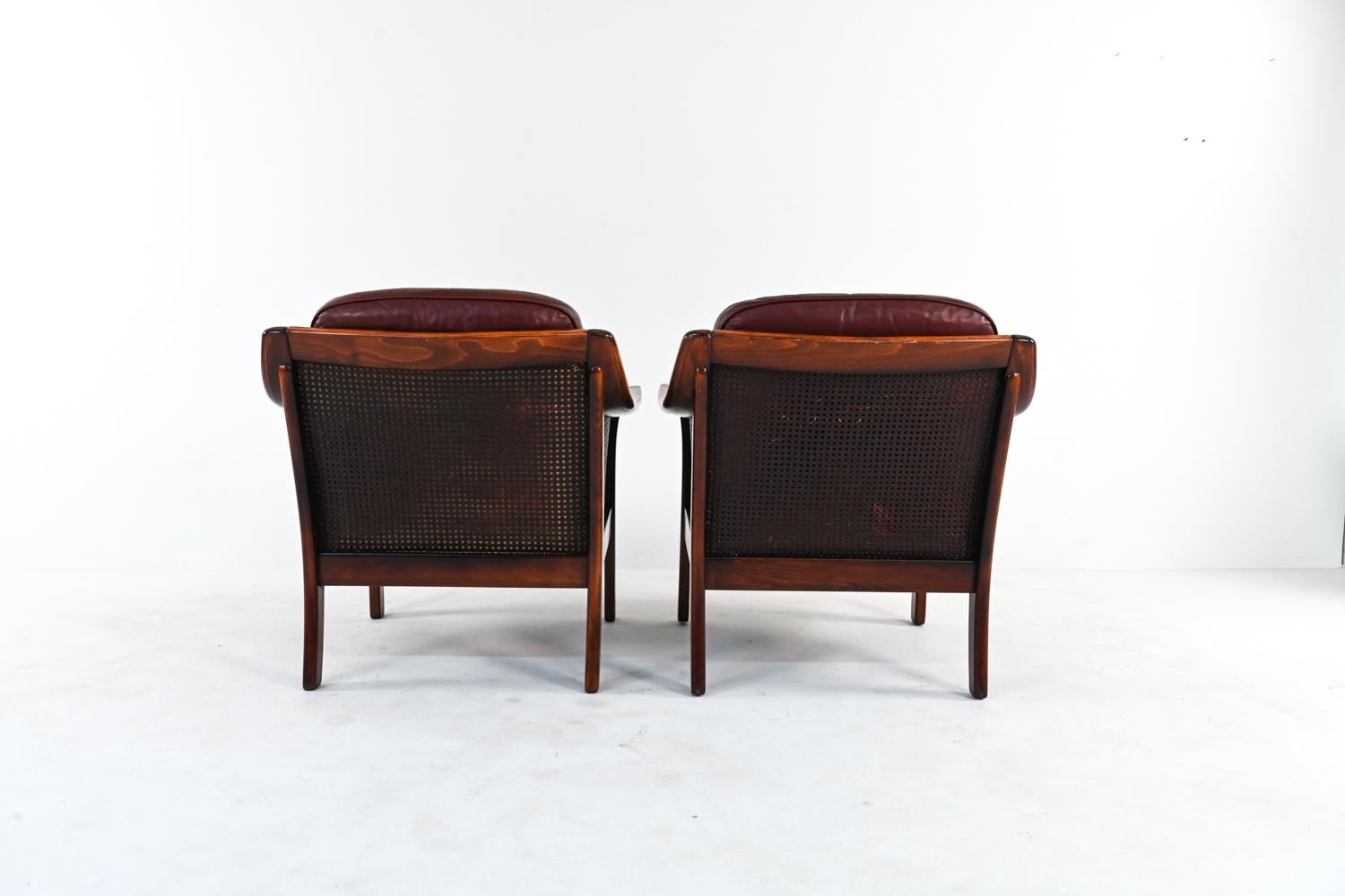 Pair of Torbjorn Afdal for Bruksbo Leather & Caned Lounge Chairs 3