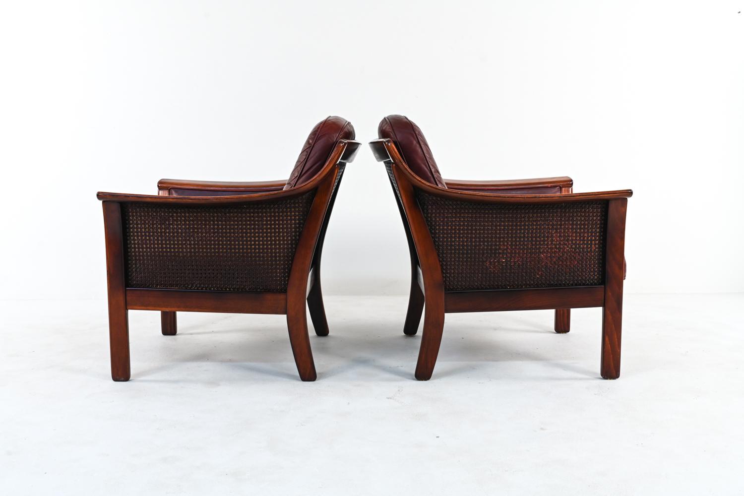 Pair of Torbjorn Afdal for Bruksbo Leather & Caned Lounge Chairs 5