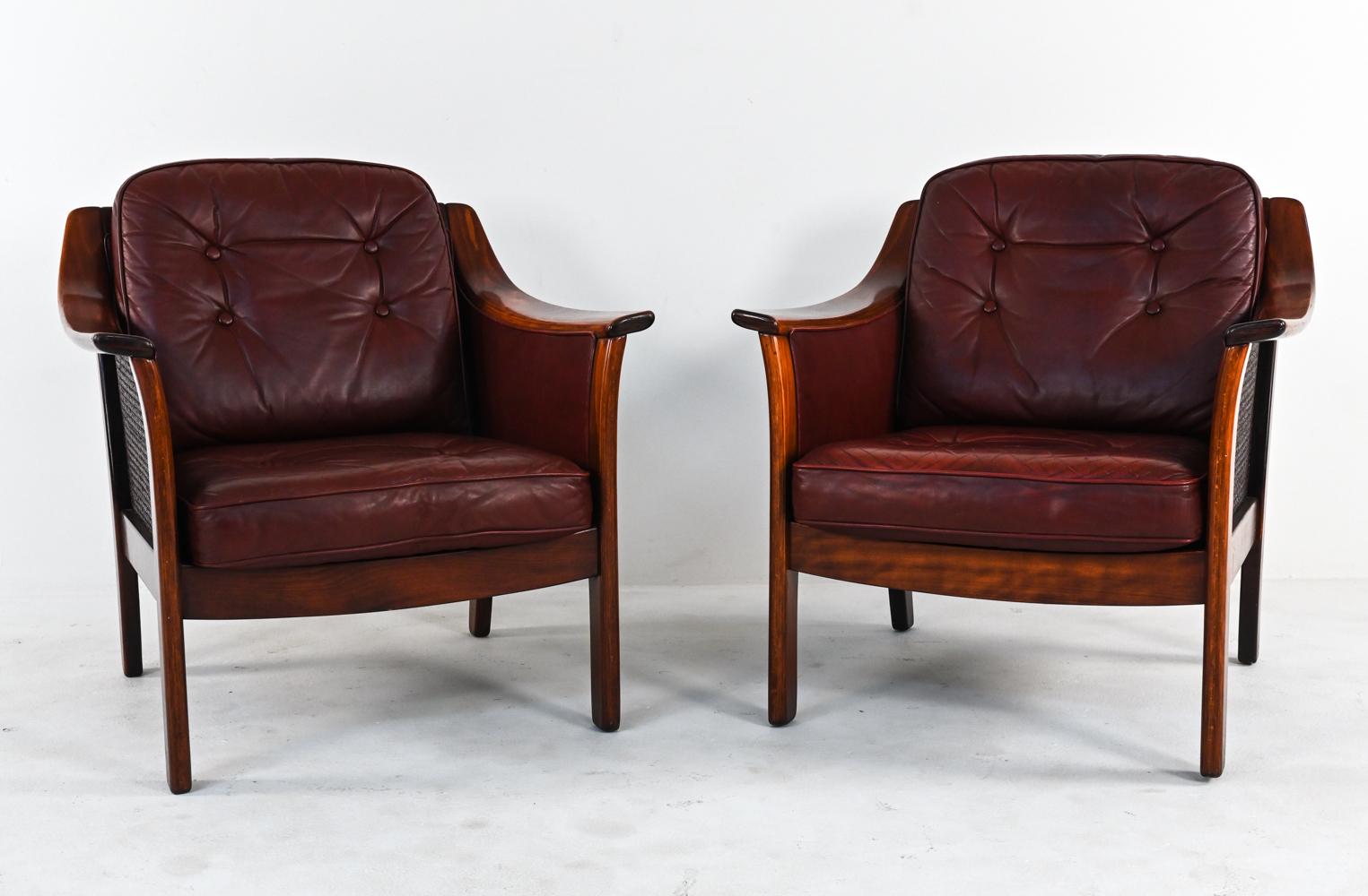 Norwegian Pair of Torbjorn Afdal for Bruksbo Leather & Caned Lounge Chairs