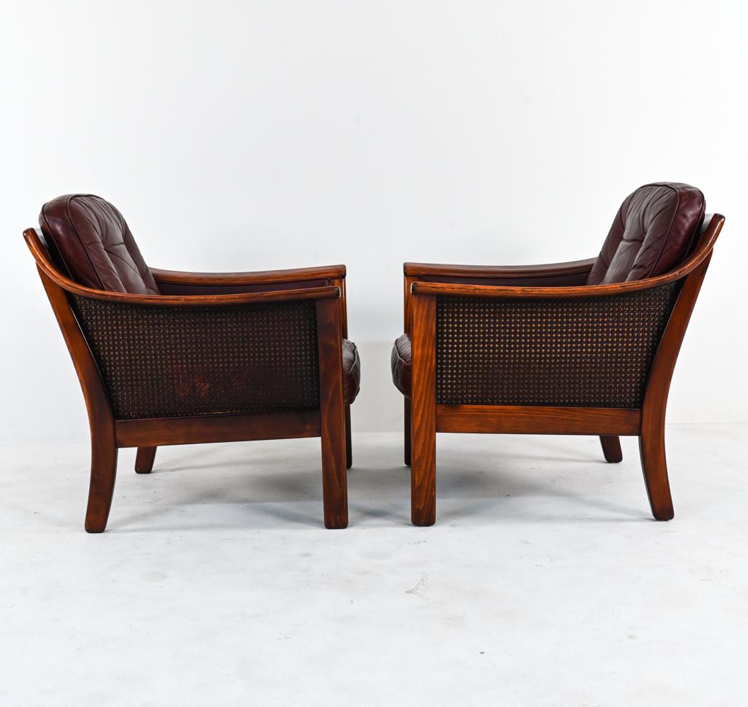 Pair of Torbjorn Afdal for Bruksbo Leather & Caned Lounge Chairs In Good Condition In Norwalk, CT