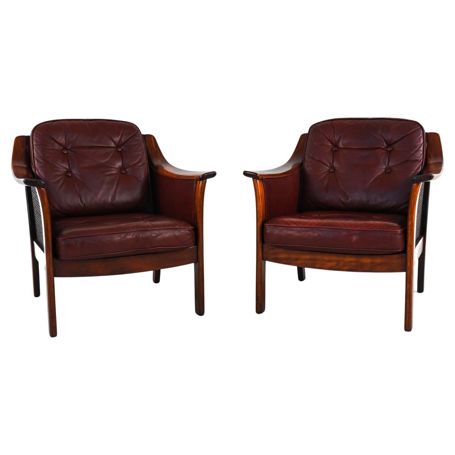 Pair of Torbjorn Afdal for Bruksbo Leather & Caned Lounge Chairs