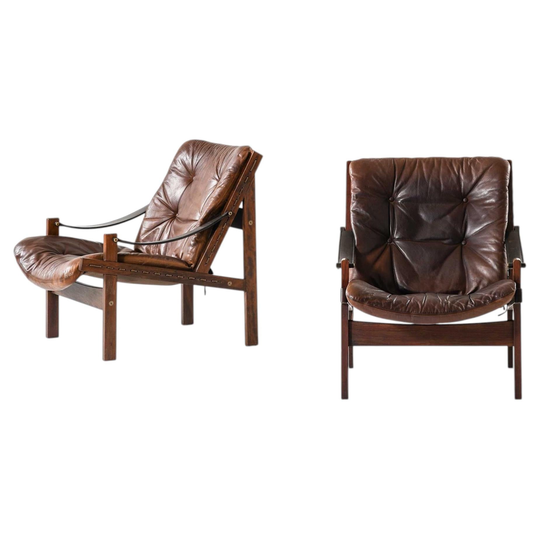 Pair of Torbjørn Afdal Leather Easy Chairs by Bruksbo, 1962