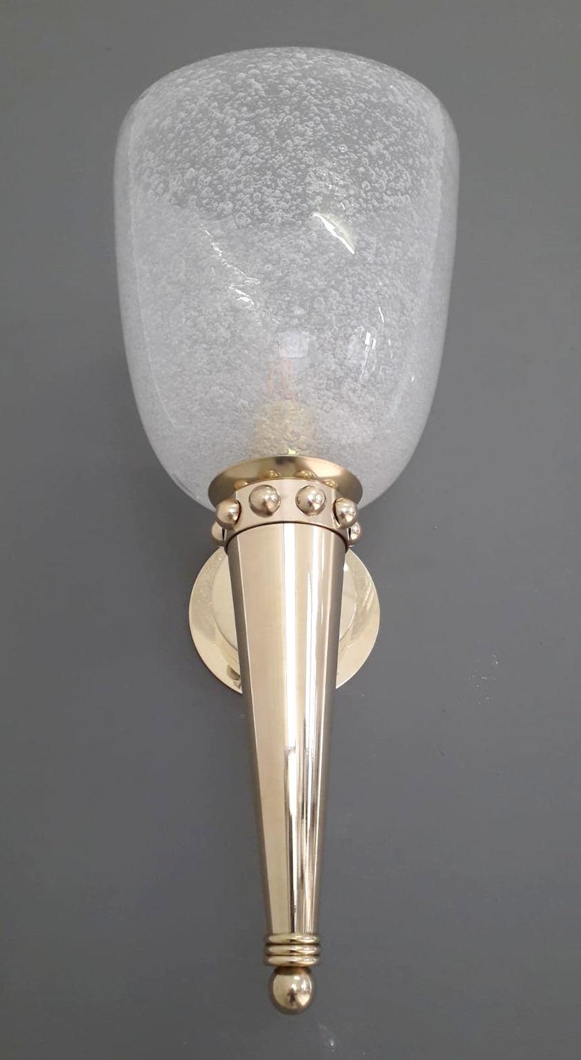 Brass Pair of Torch Sconces by Barovier et Toso For Sale