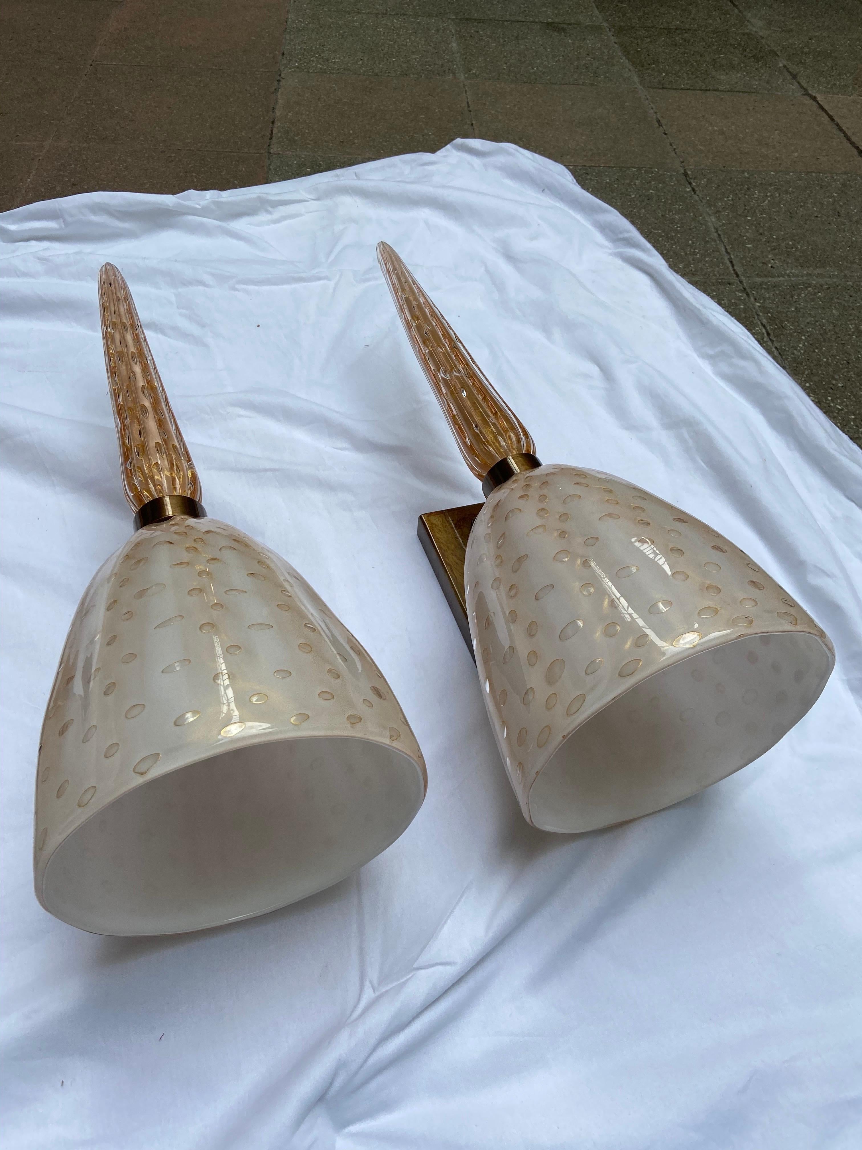 Pair of Torch Sconces, Murano Glass, circa 1990 In Good Condition In Saint ouen, FR