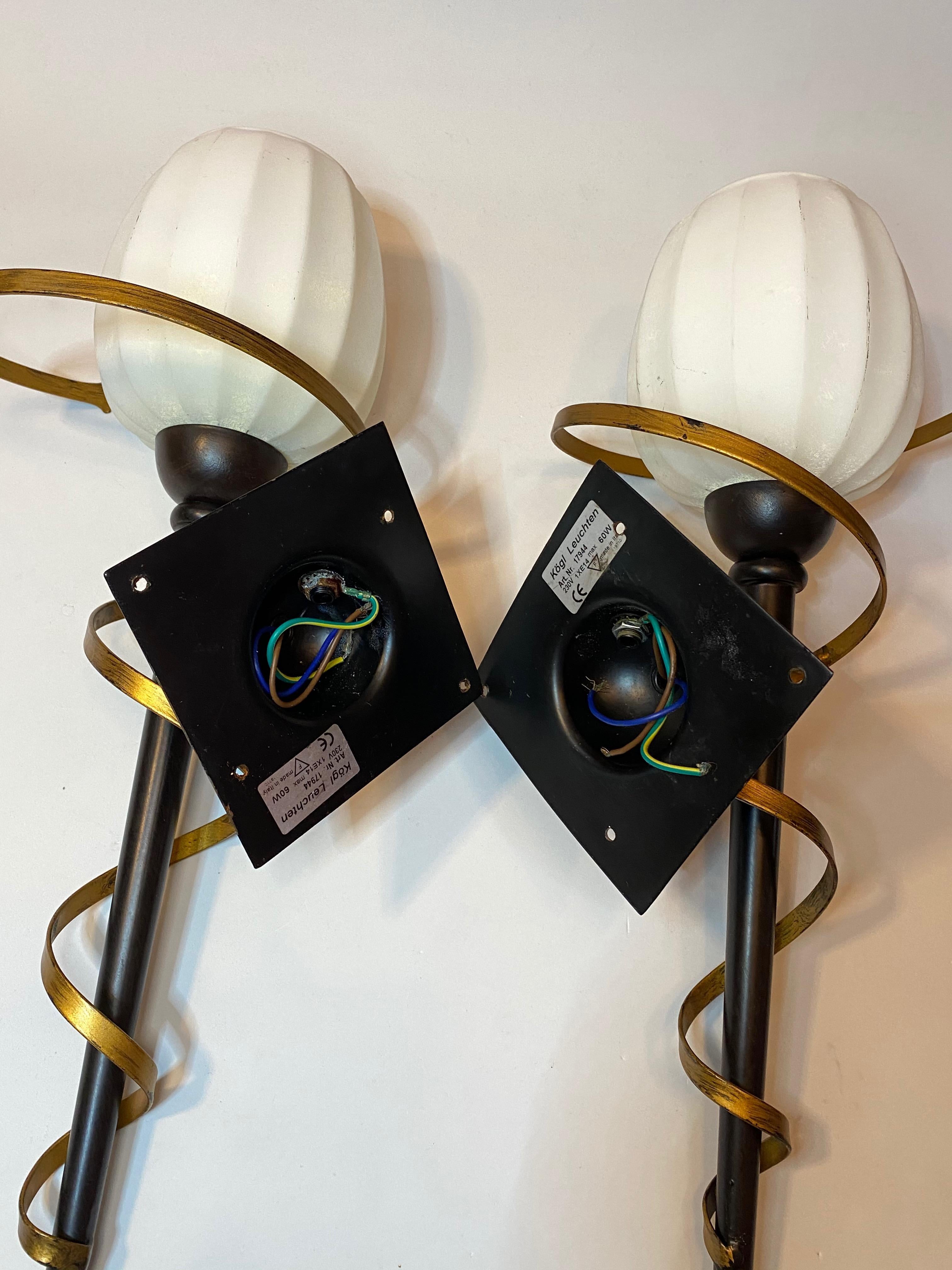 Pair of Torch Tole Sconces Gilded and Black Metal, Koegl Leuchten, 1980s For Sale 4