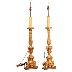 Pair Of Torcheres/ Floor Lamps In Gilt Wood - Italy - 18th Century