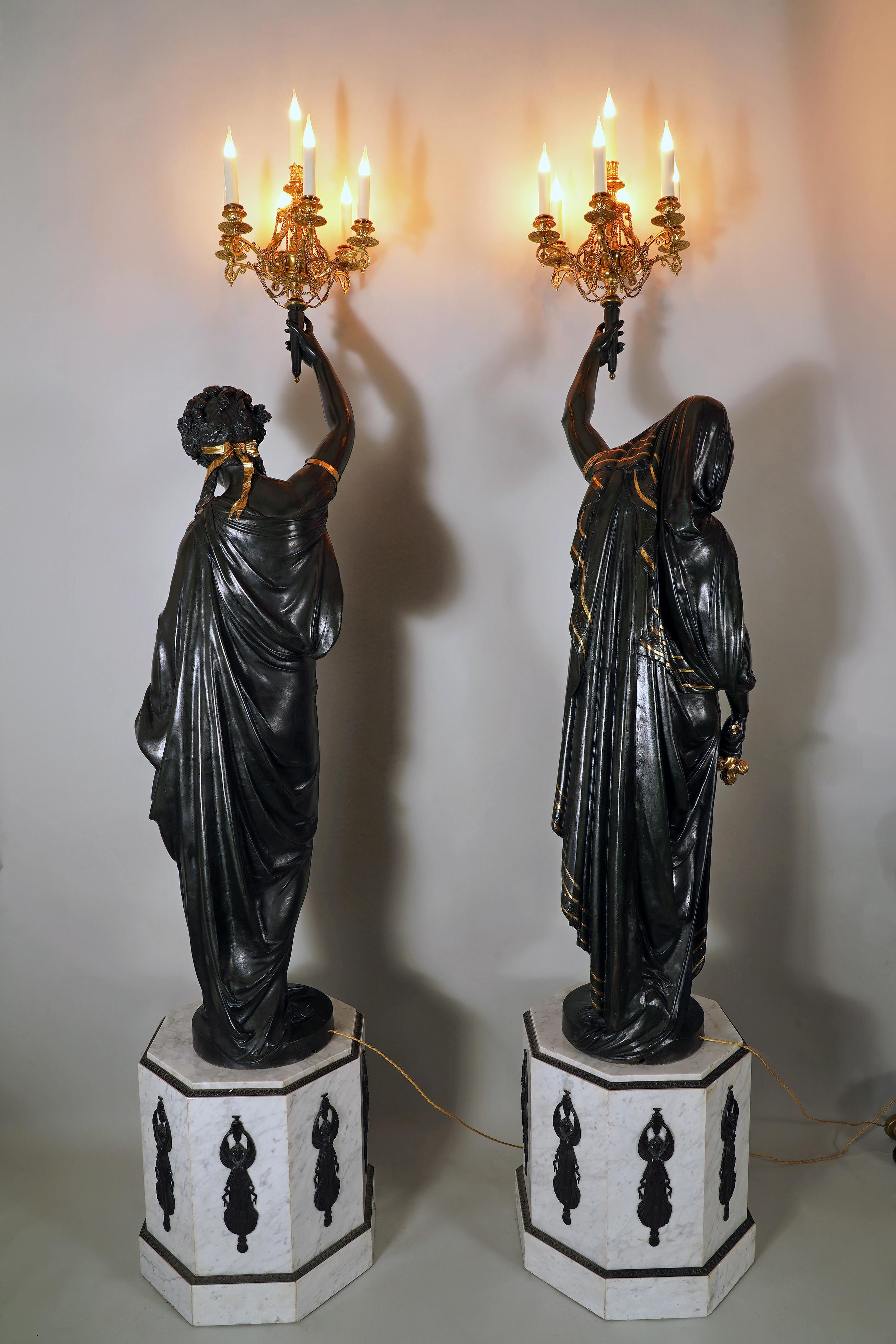Paire de torchères Night & Day de Carrier-Belleuse & E.Colin, 19e siècle en vente 2