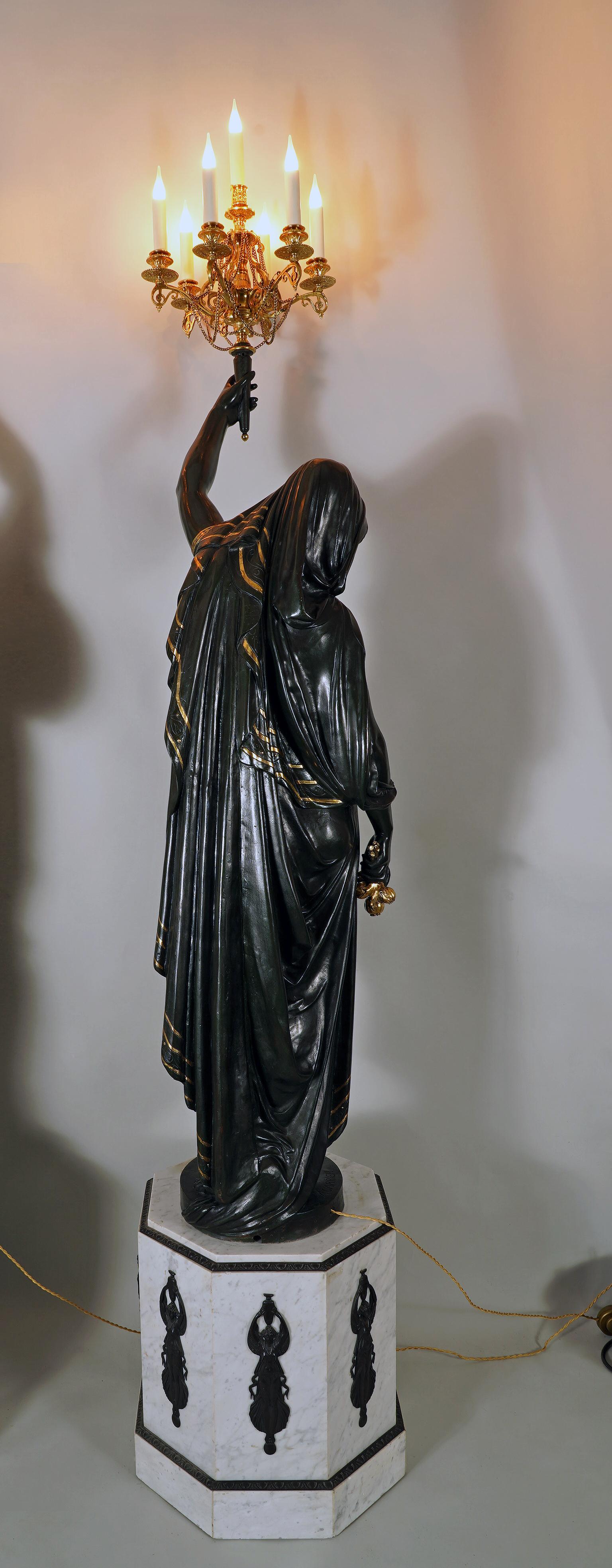 Paire de torchères Night & Day de Carrier-Belleuse & E.Colin, 19e siècle en vente 5
