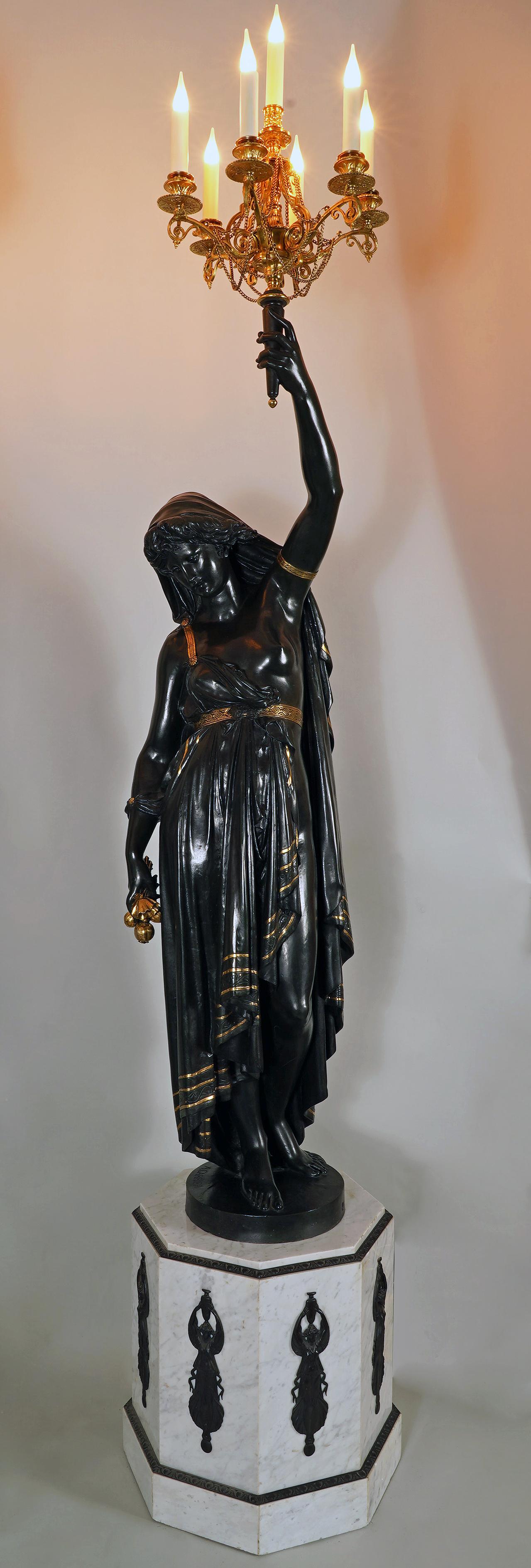 Paire de torchères Night & Day de Carrier-Belleuse & E.Colin, 19e siècle Bon état - En vente à PARIS, FR