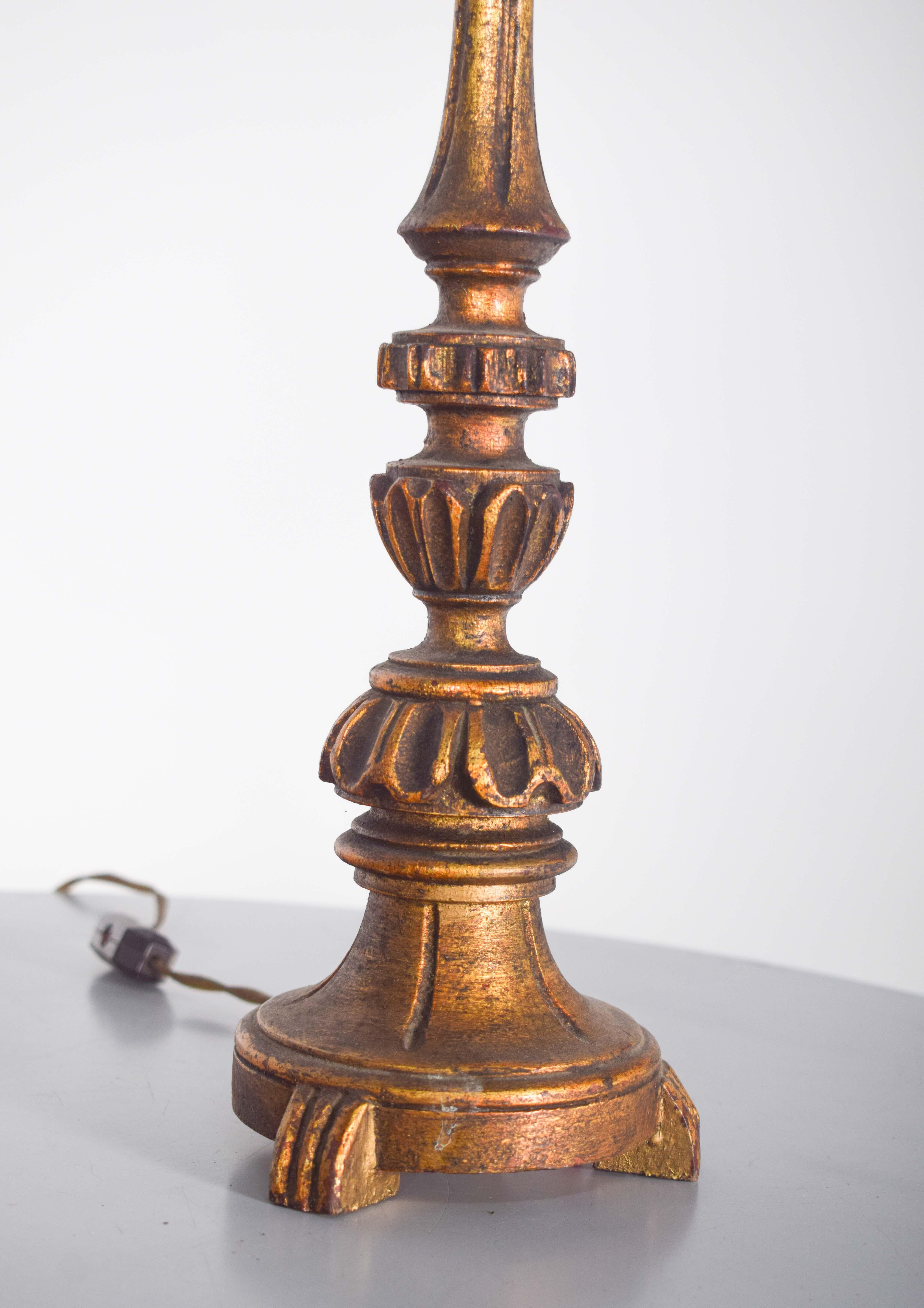 Silver Pair of Torches in Gilded, Turned and Carved Wood For Sale
