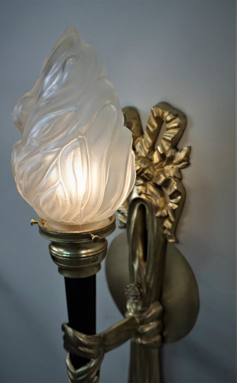 Pair of Torchiere Empire Style Bronze Wall Sconces at 1stDibs