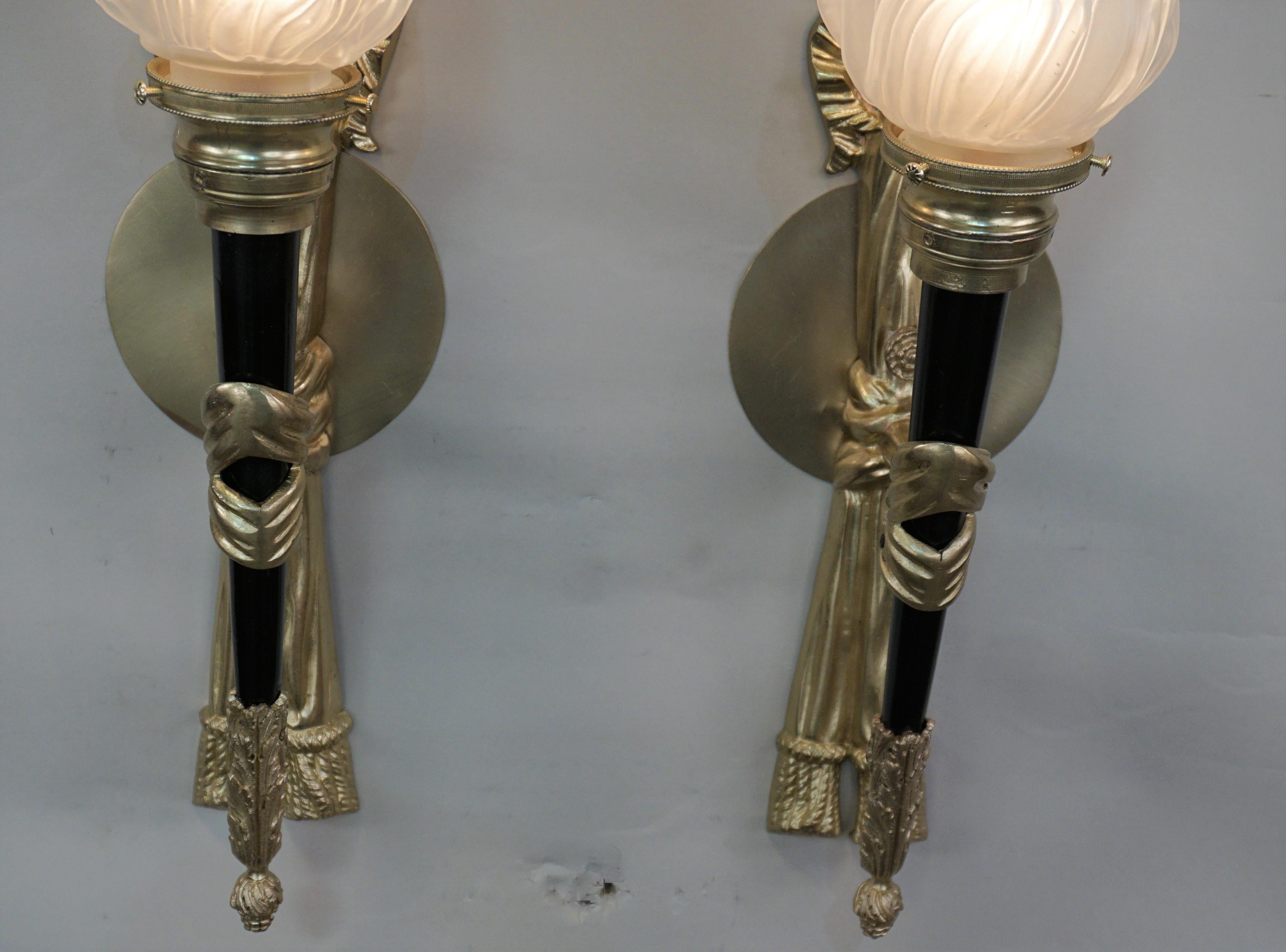 Pair of Torchiere Empire Style Bronze Wall Sconces 1