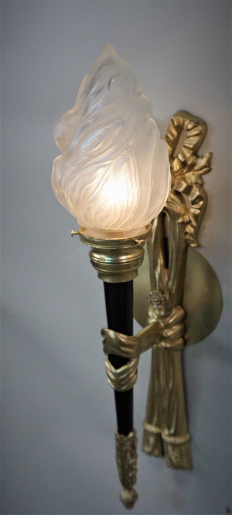 Pair of Torchiere Empire Style Bronze Wall Sconces at 1stDibs