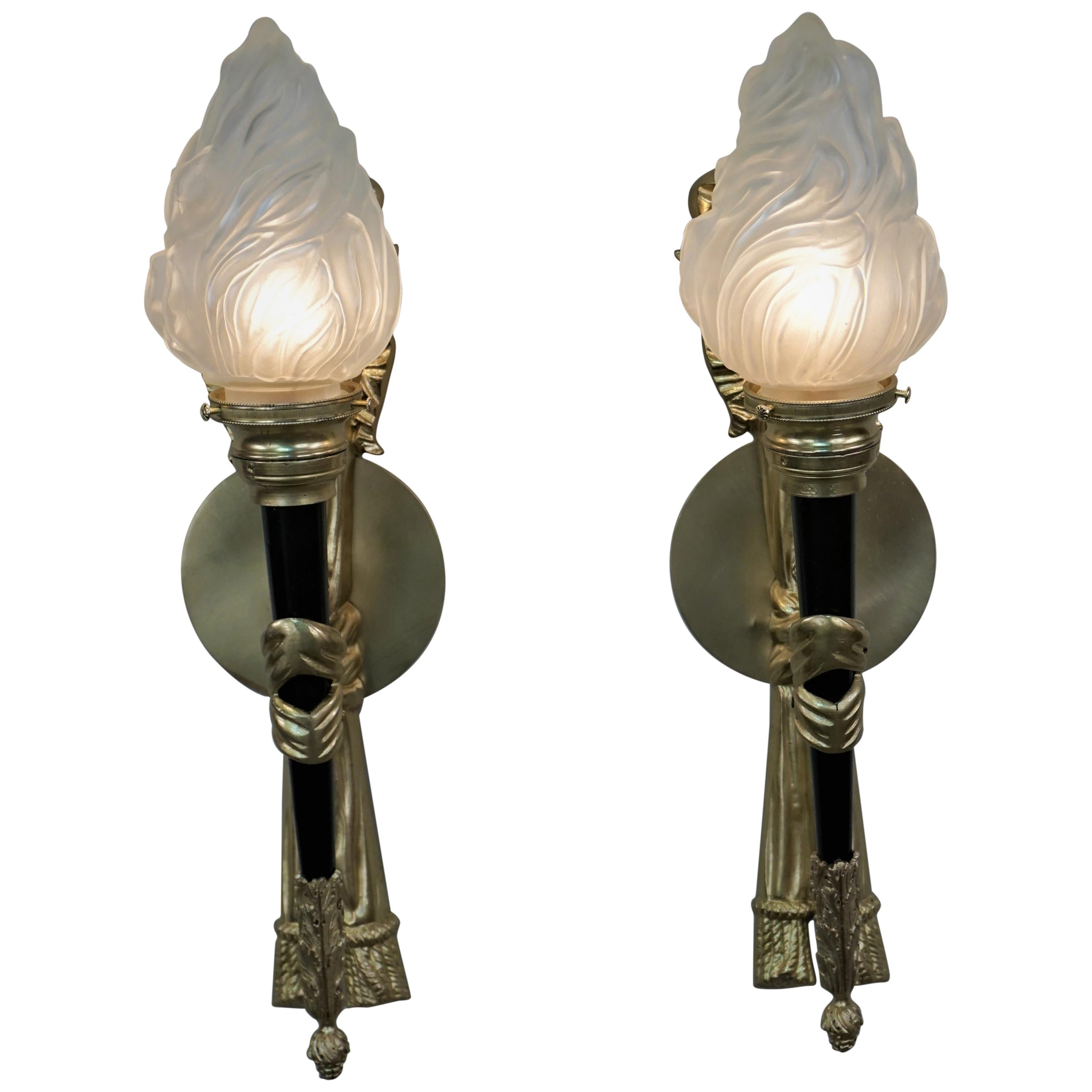 Pair of Torchiere Empire Style Bronze Wall Sconces