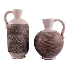 Pair of Töreboda Vases with Handles in Glazed Ceramics, Swedish Design