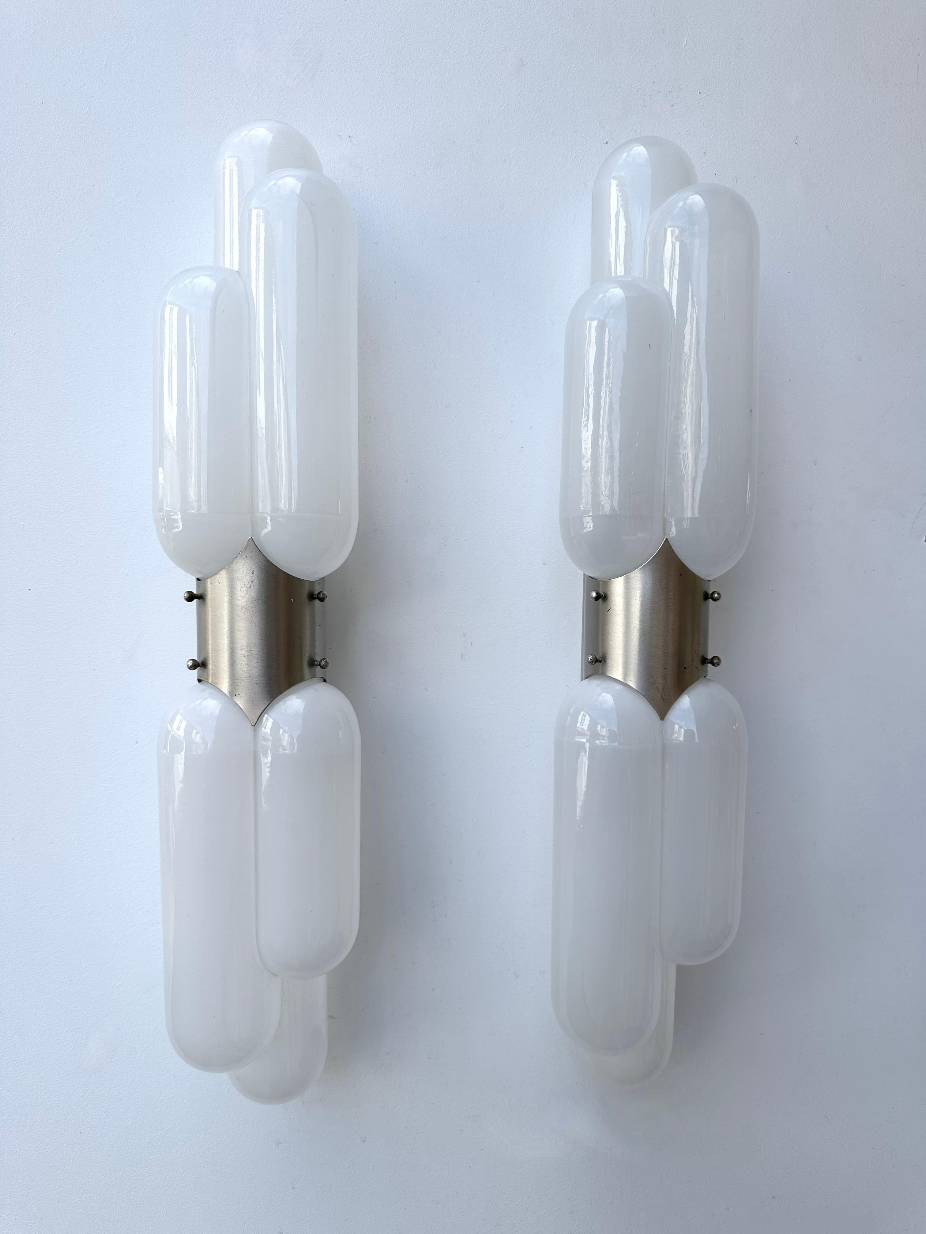 Mid-Century Modern Pair of Torpedo Murano Glass Sconces by Carlo Nason for Mazzega, Italy, 1970s
