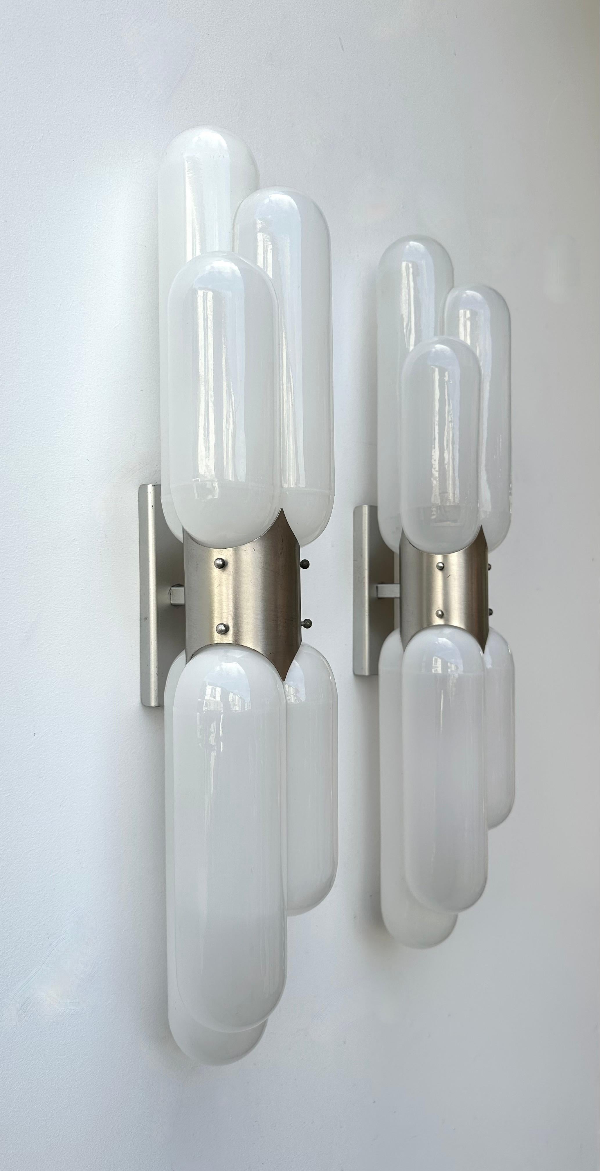 Italian Pair of Torpedo Murano Glass Sconces by Carlo Nason for Mazzega, Italy, 1970s