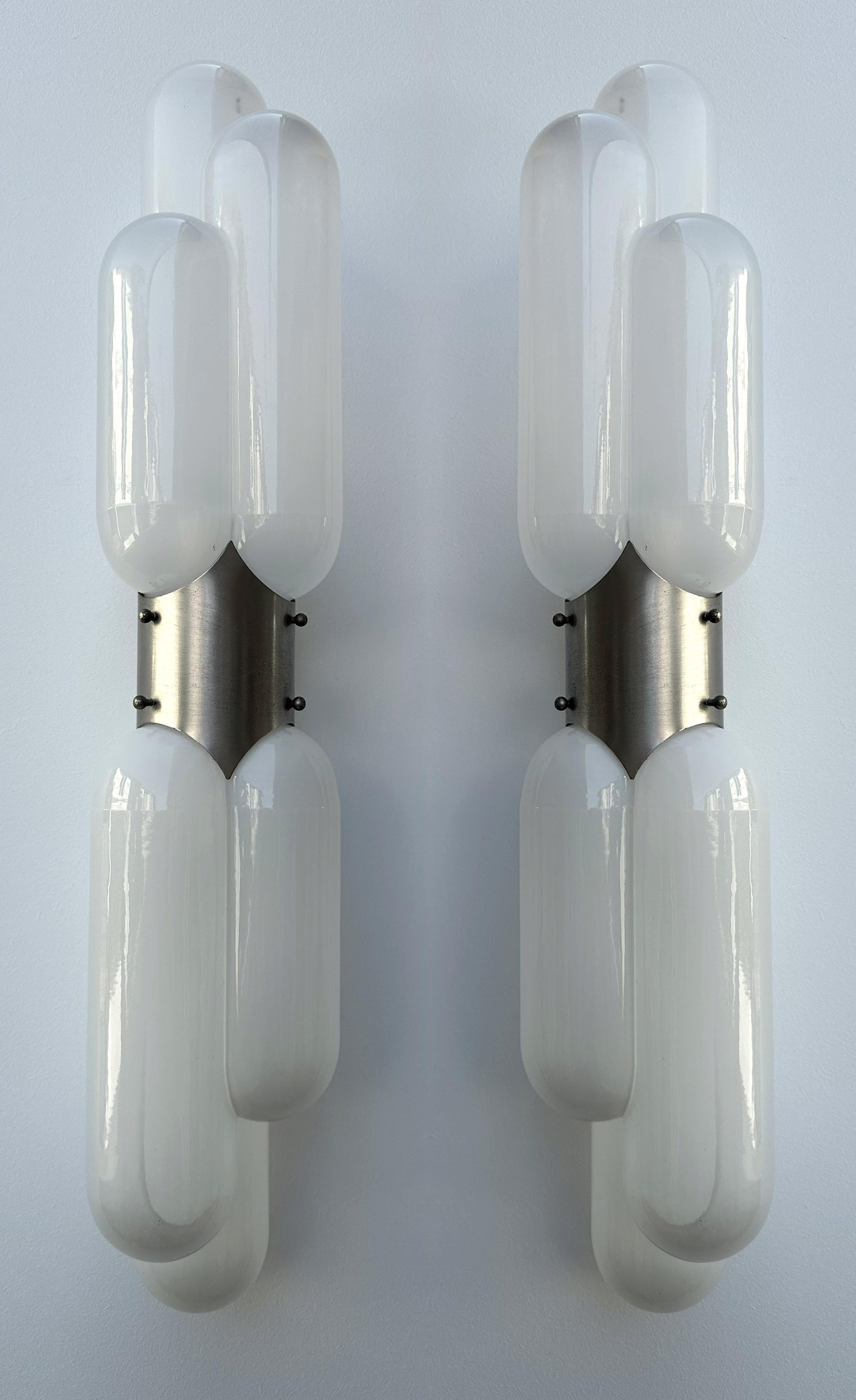 Late 20th Century Pair of Torpedo Murano Glass Sconces by Carlo Nason for Mazzega, Italy, 1970s