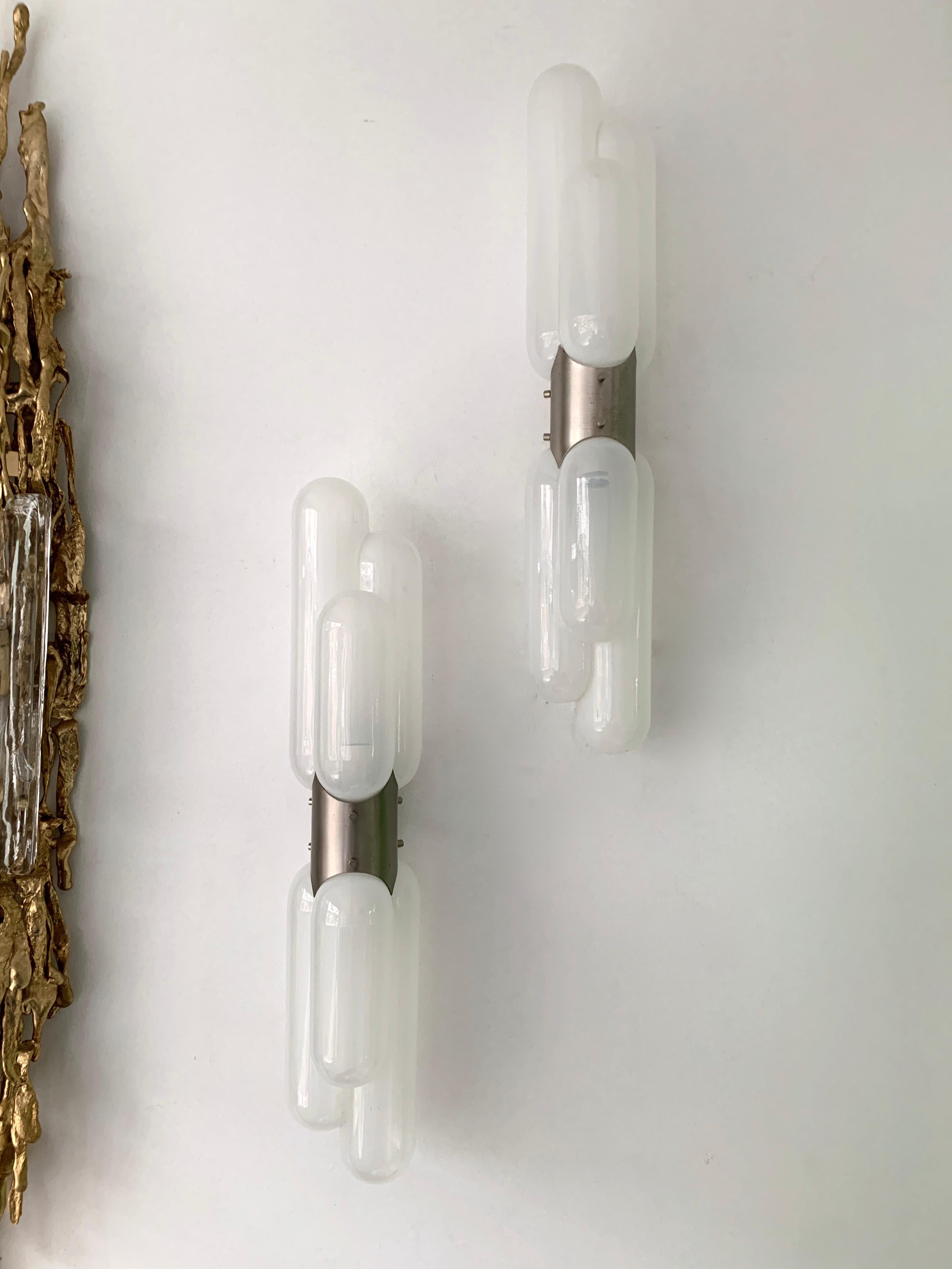 Space Age Pair of Torpedo Sconces by Carlo Nason for Mazzega Murano, Italy, 1970s