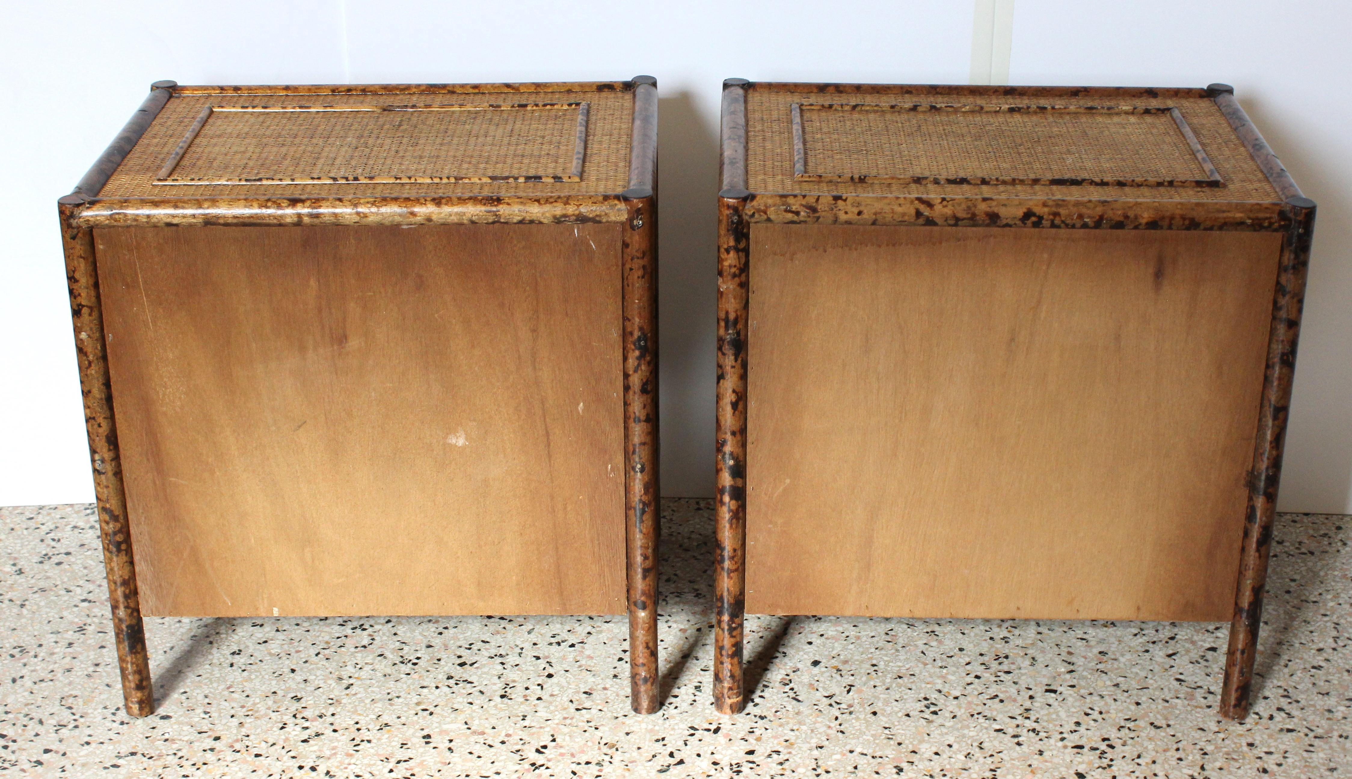 Hand-Crafted Pair of Tortoise Bamboo Nightstands