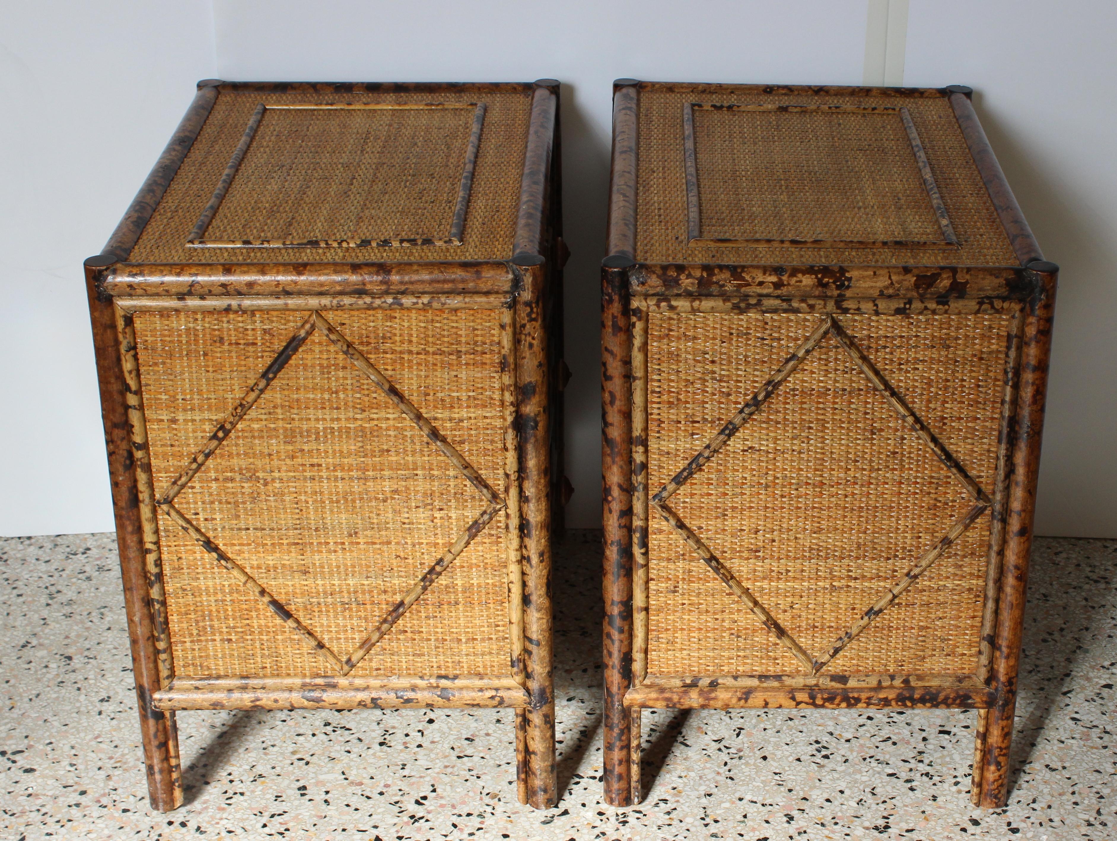 Pair of Tortoise Bamboo Nightstands In Good Condition In West Palm Beach, FL