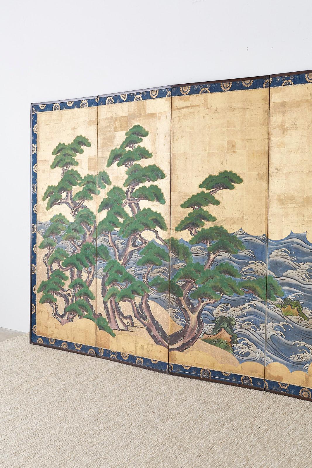 Pair of Attributed Tosa Mitsuoki Pines Along Seashore Edo Screens 5