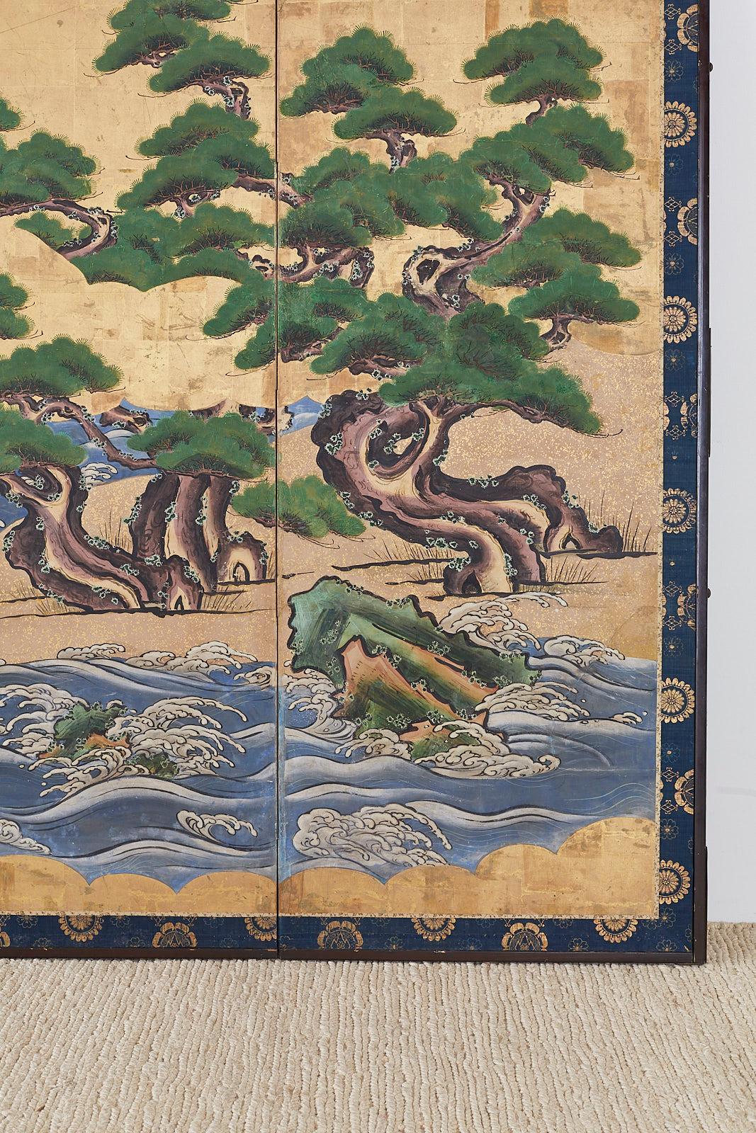 Pair of Attributed Tosa Mitsuoki Pines Along Seashore Edo Screens 6
