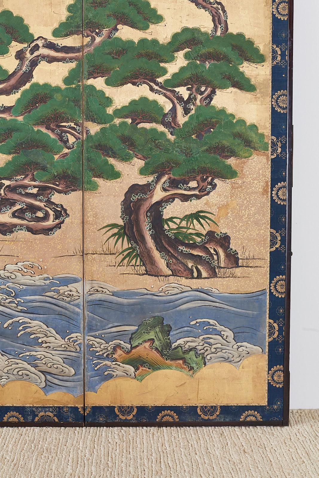 Pair of Attributed Tosa Mitsuoki Pines Along Seashore Edo Screens 9